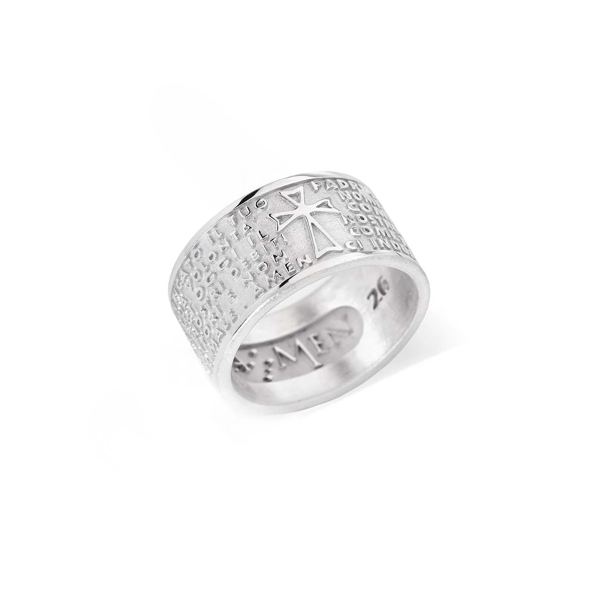 Anello Amen argento Padre Nostro rodiato bianco