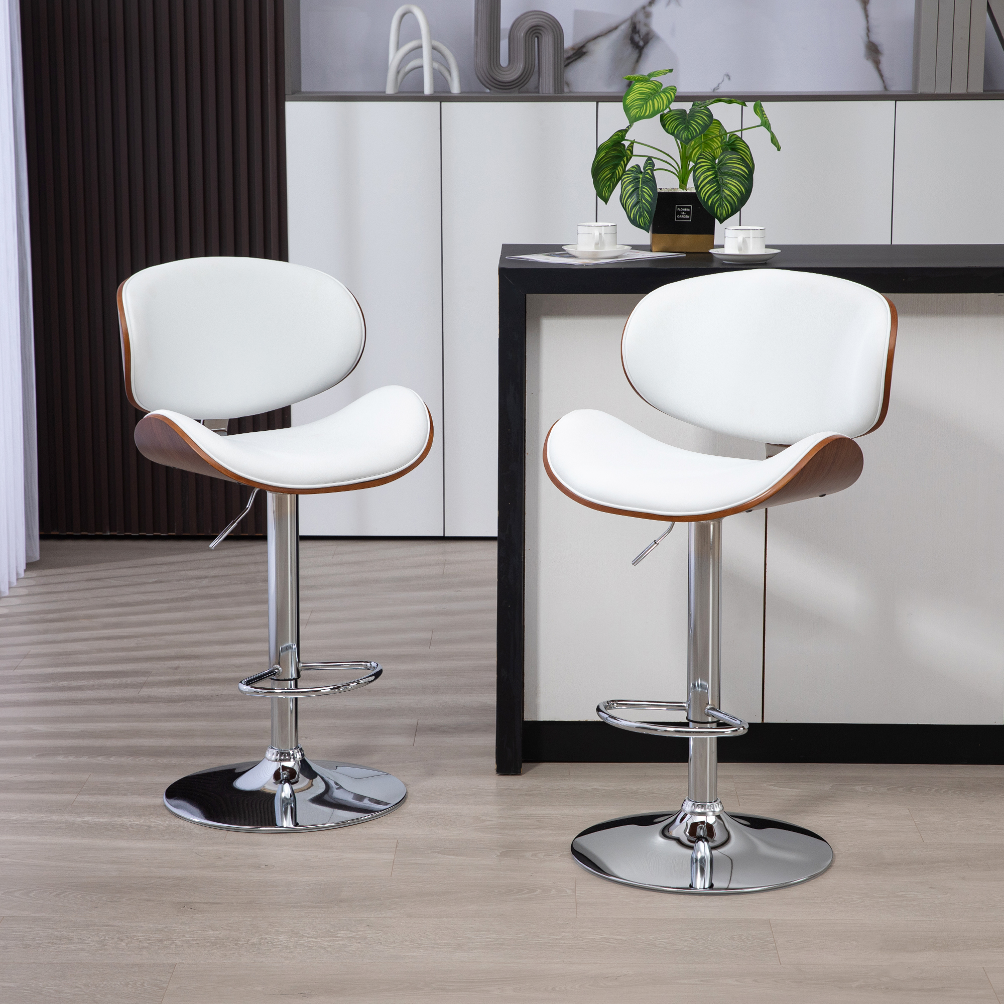 HOMCOM Set mit 2 Barhockern höhenverstellbar mit Kunstlederbezug 53 x 52 x 92-112 cm weiß