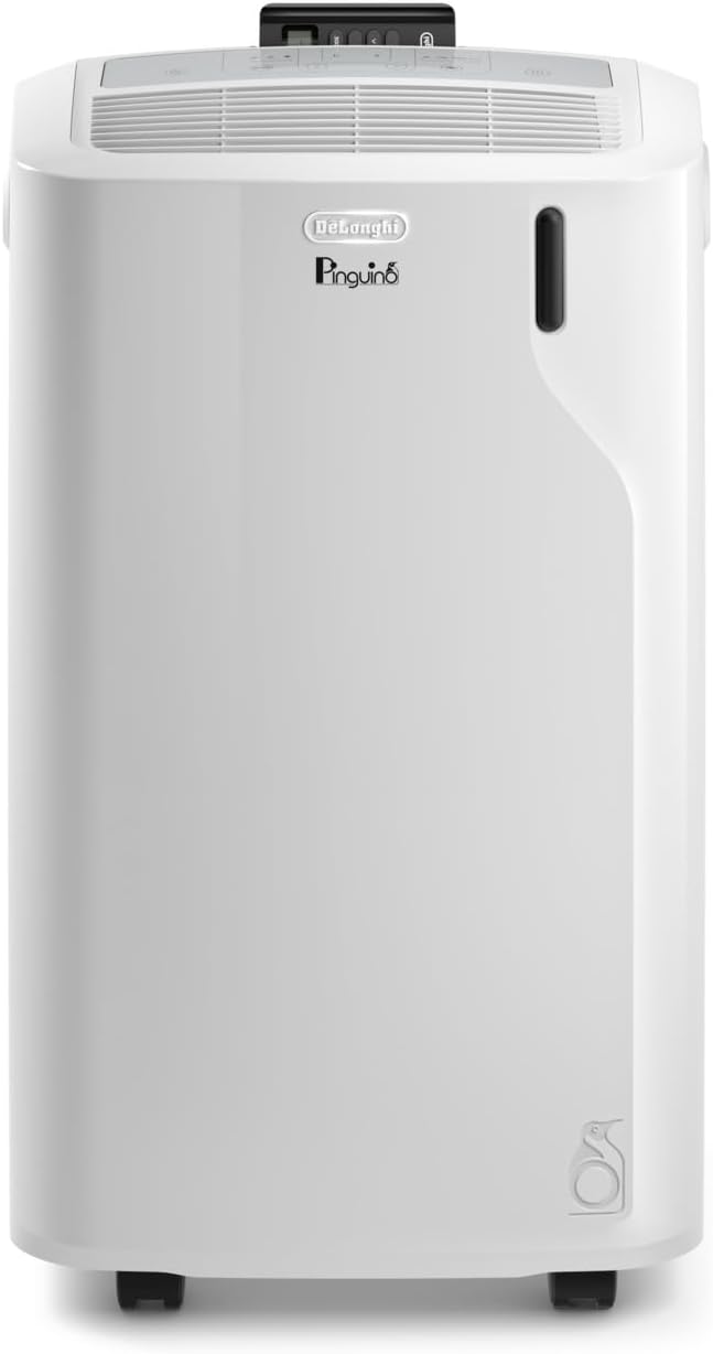 De'Longhi Pinguino PACEM77, Condizionatore Portatile Silenzioso 9.000 BTU/h, 2.1 kW, 70m3, Gas R290, 63 dB, Funzione Deumidificatore, Timer 24 ore, Classe Energetica A, Bianco