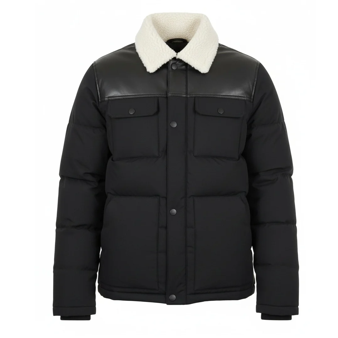 12 Pack Adult Puffer Jacket with Sherpa Collar in Black