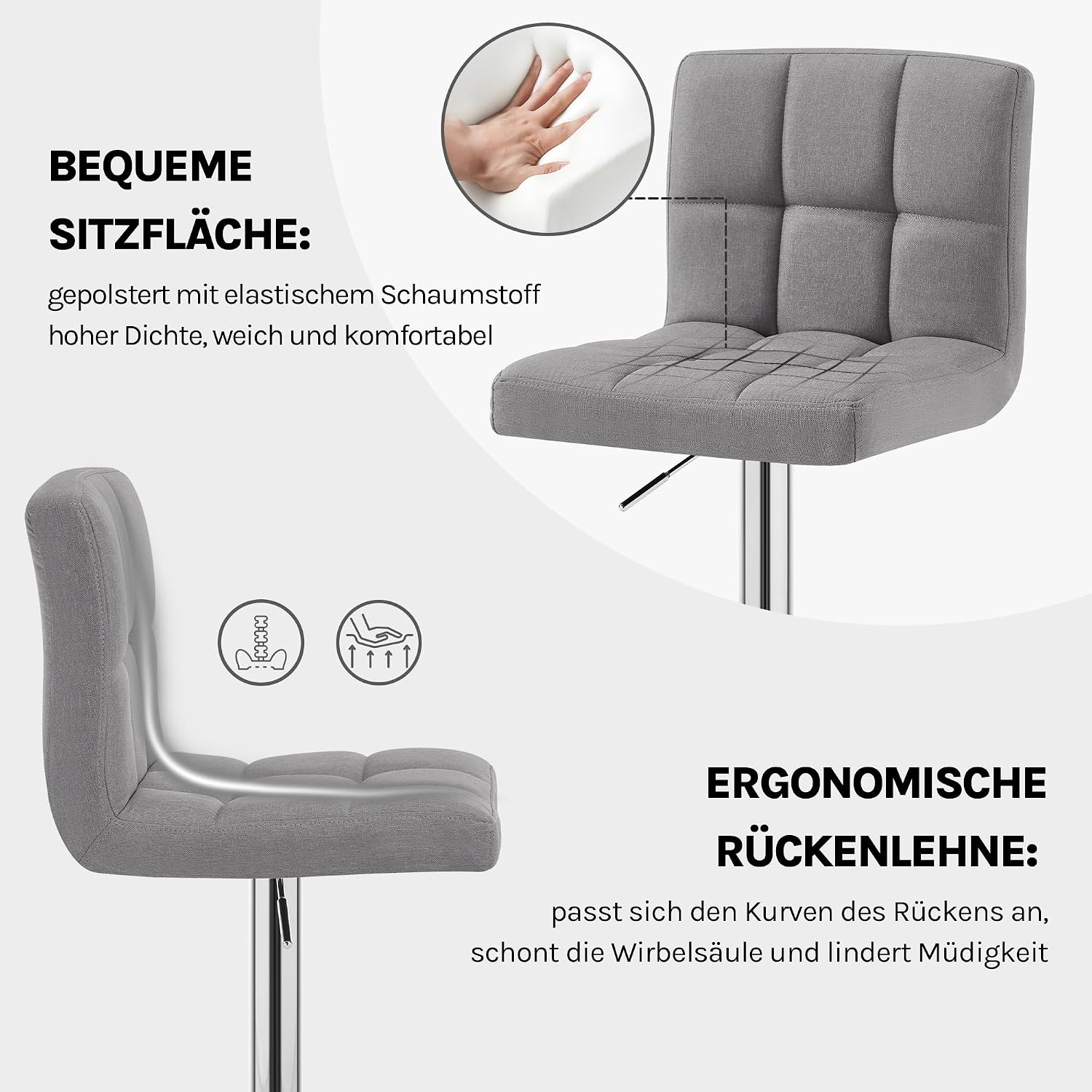 WOLTU Barhocker mit gepolstertem Sitz, Rückenlehne und Fußstütze