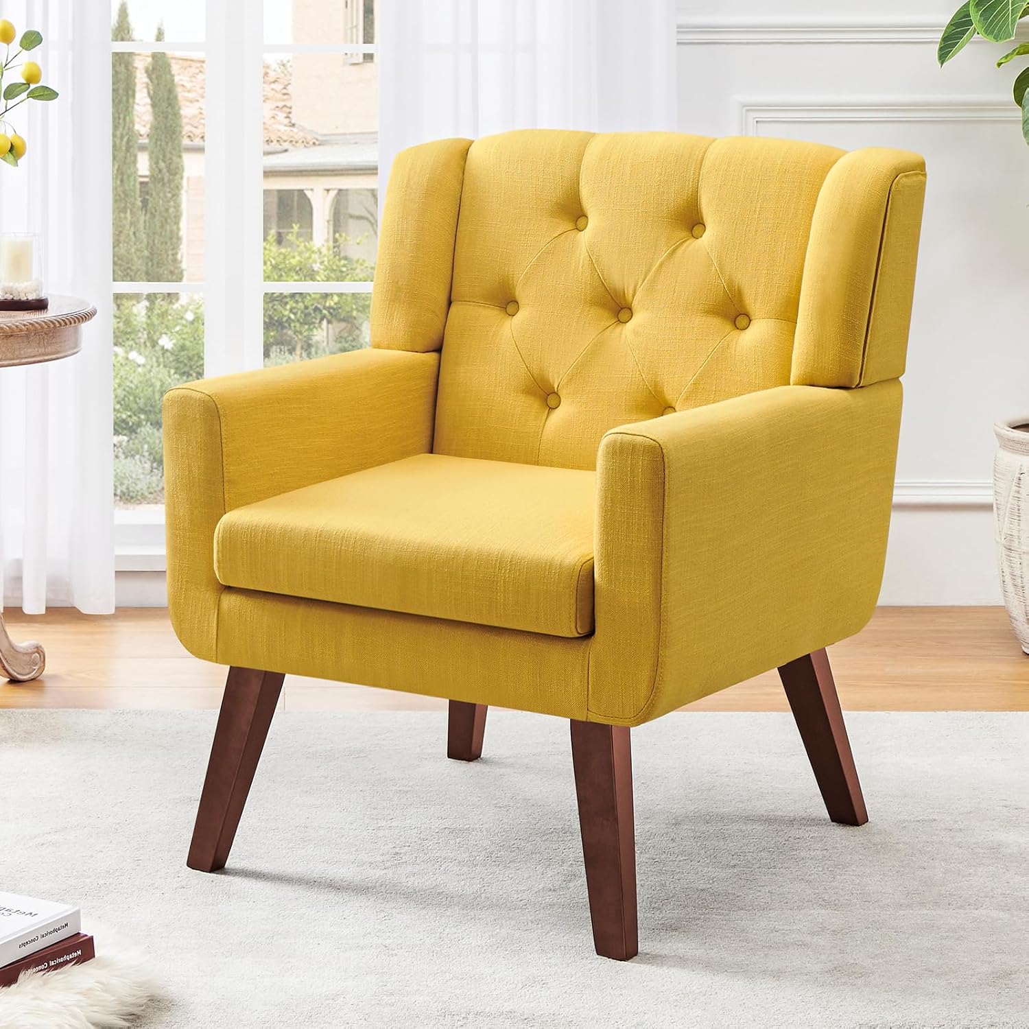 Button-Tufted Upholstered Accent Chair for Living Room