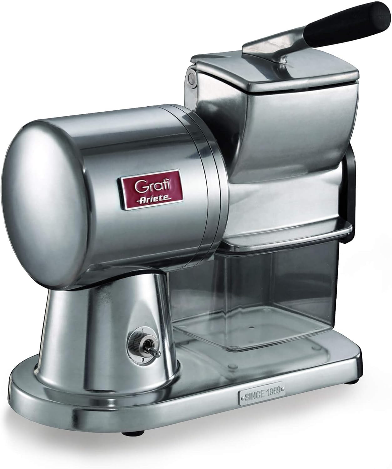Ariete Gratì Superior 449, Grattugia Elettrica Professionale in Alluminio Pressofuso per Formaggio, Pane, Cioccolata, Frutta Secca, Motore ad Induzione, Facile da Pulire, 350W, Argento Lucido