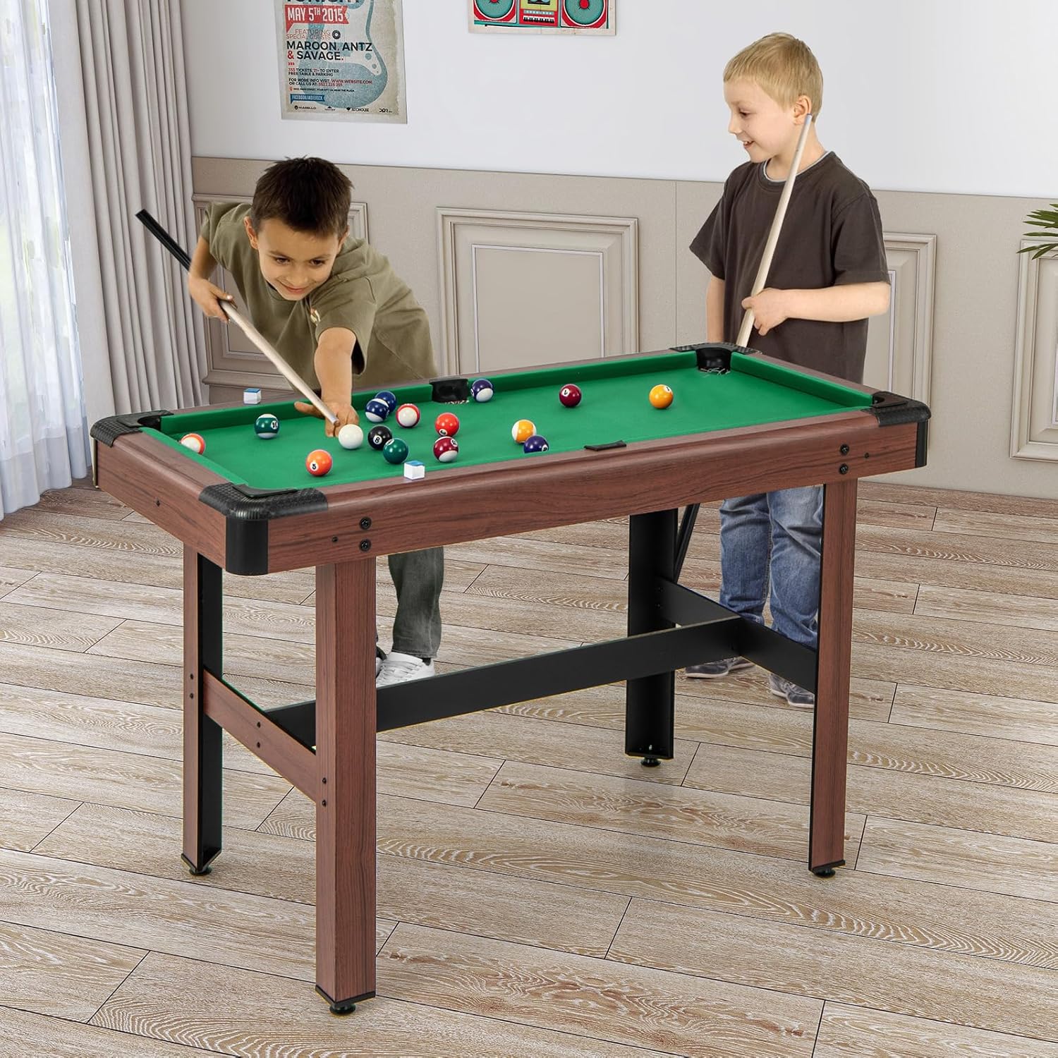 COSTWAY Tavolo da Biliardo, Tavolo da Gioco Biliardo in Legno con Set di Palline 2 Steccette 2 Gessi Triangolo Spazzola, Mini Tavolo da Biliardo per Sala Giochi bar Palestra, 122x61x76 cm