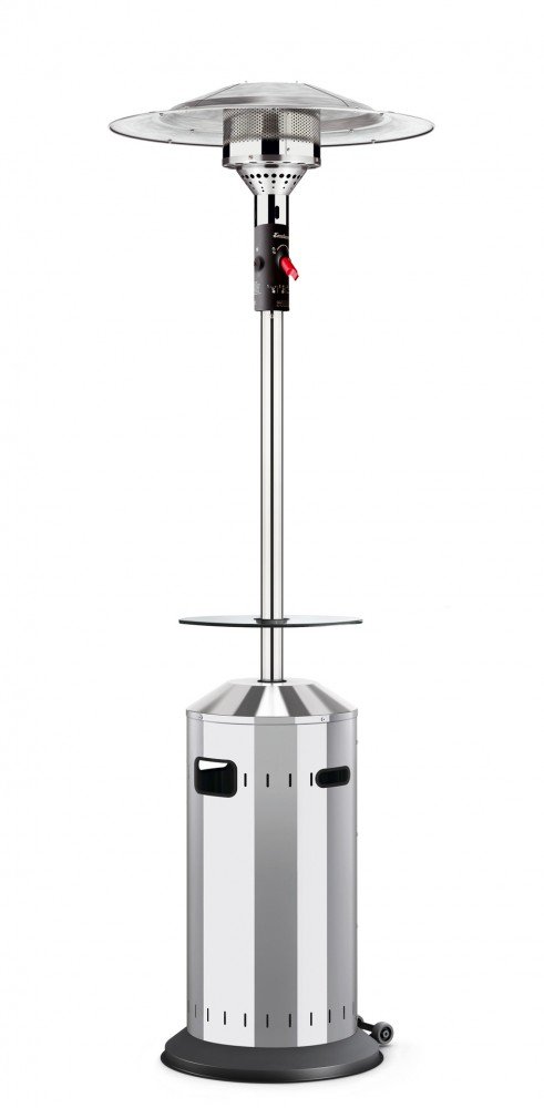 Gasheizstrahler 9376 Heizpilz stufenlos regelbar EcoPlus Brenner mit Rädern und Kippsicherung Silber Schwarz