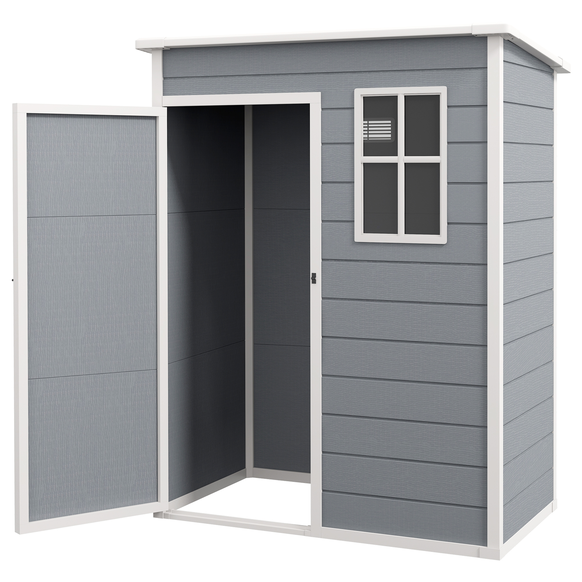 Outsunny Gartenschuppen 1,14 m² für Werkzeuge - abschließbare Tür, Belüftung und Fenster - Abmessungen 151L x 92B x 193H cm - Kunststoff, Grau