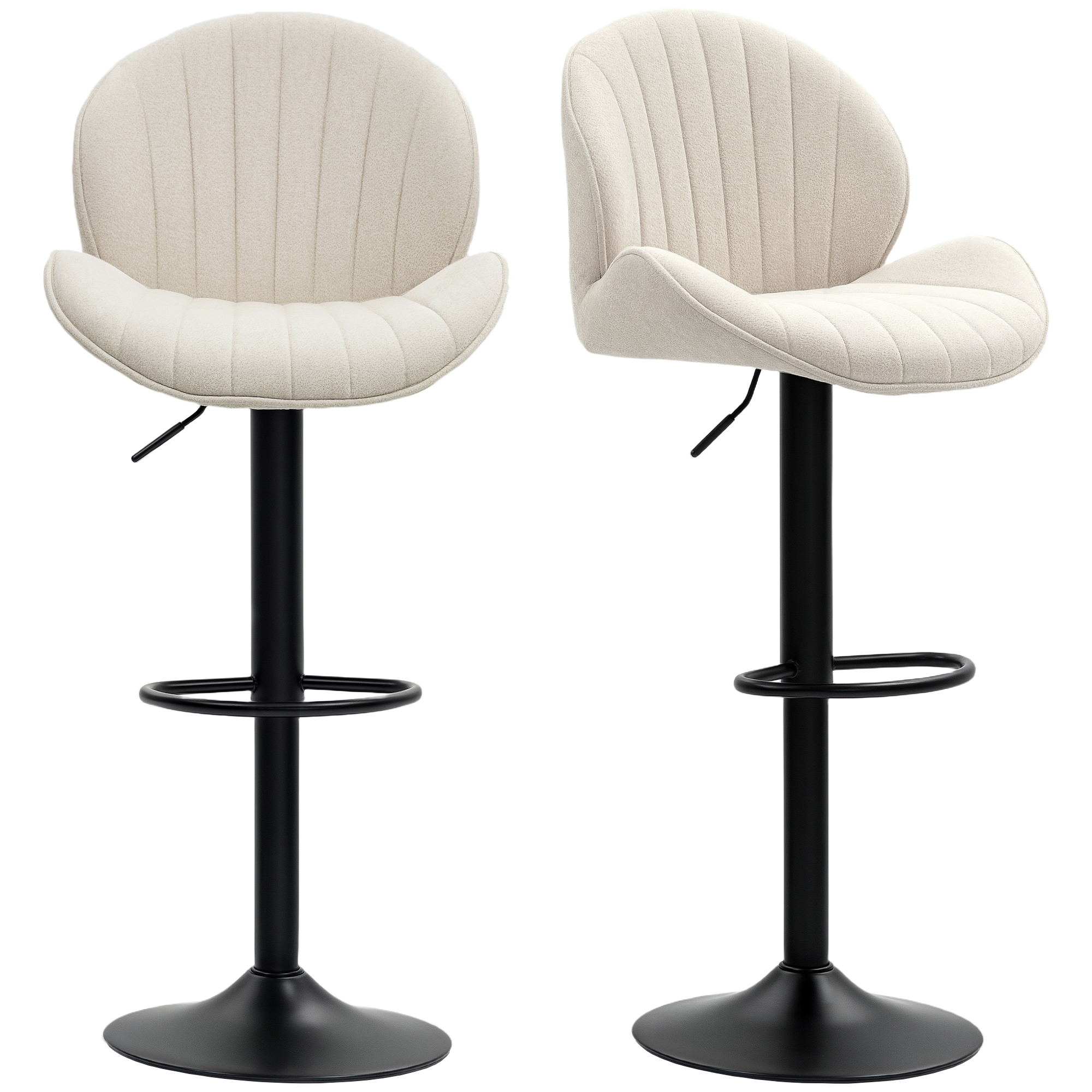 HOMCOM 2er-Set Barhocker, Stoffbezug, verstellbare Sitzhöhe, drehbar, Stahlrahmen, Beige