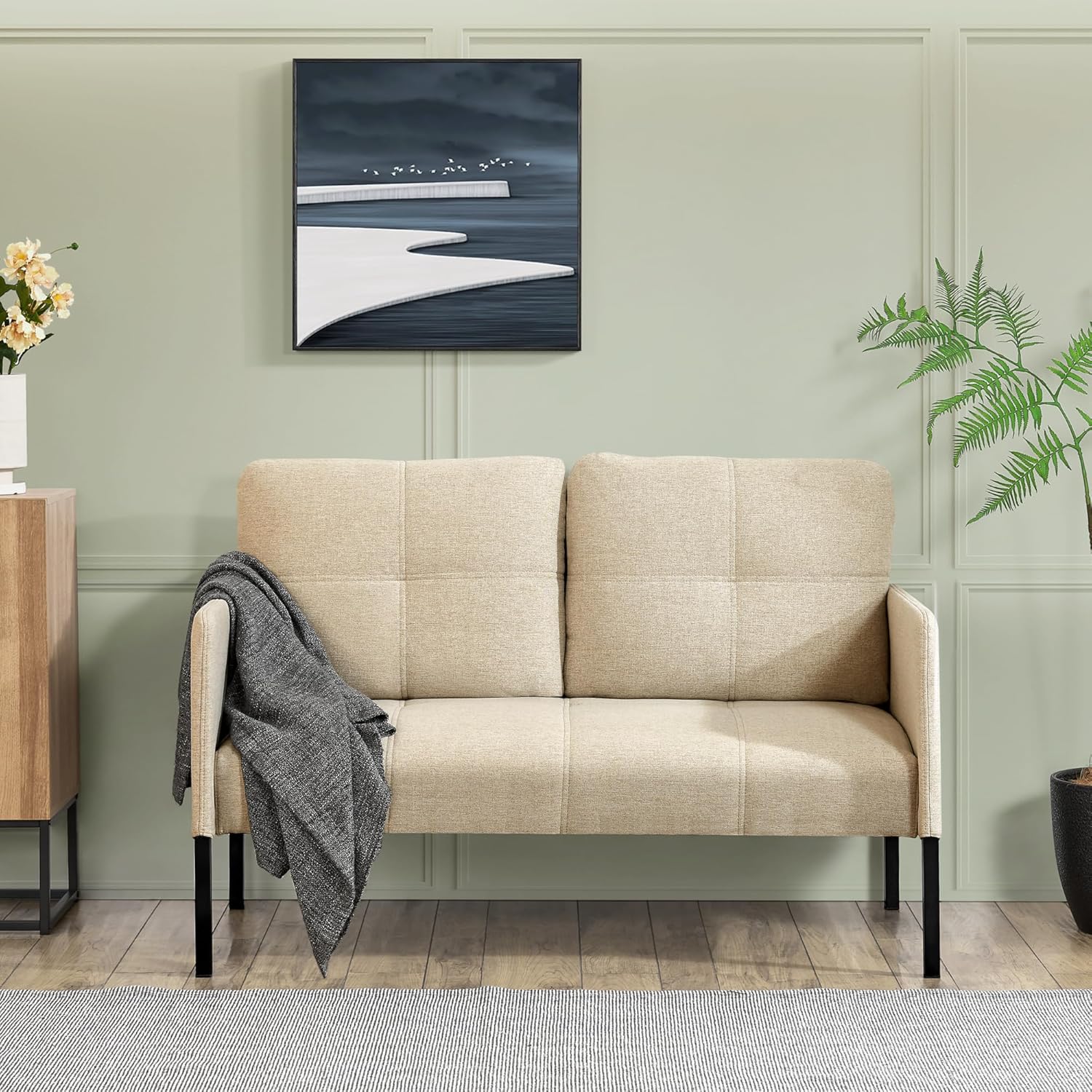 [en.casa] Divano a 2 Posti di Seduta Divano Relax con Braccioli Divano con Seduta e Schienale Imbottiti Rivestimento in Tessuto - Beige