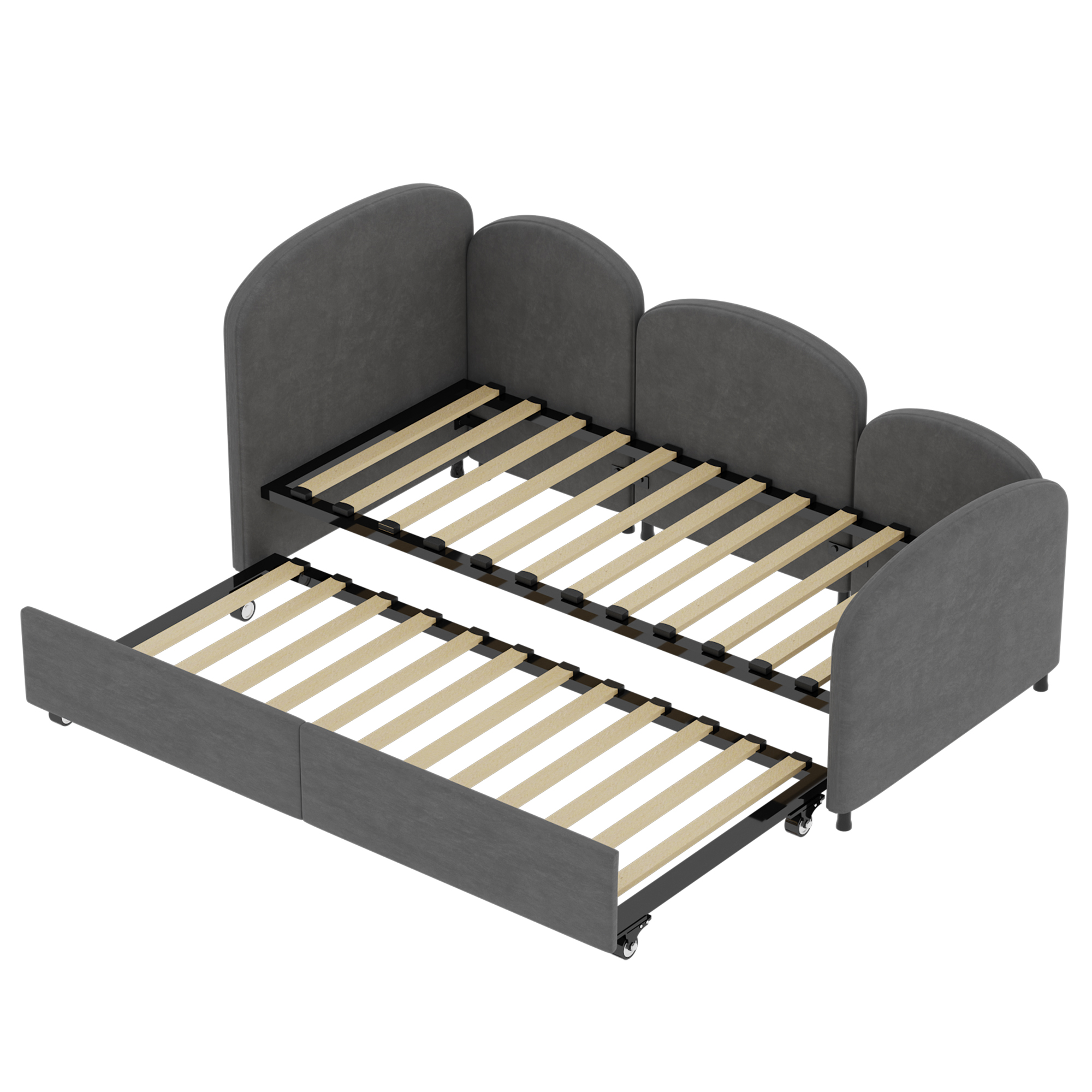 Sofa-Bett mit Schubladen und Samtbezug, Blumenform, 90x200 cm, für Schlafzimmer und Wohnzimmer, Dunkelgrau