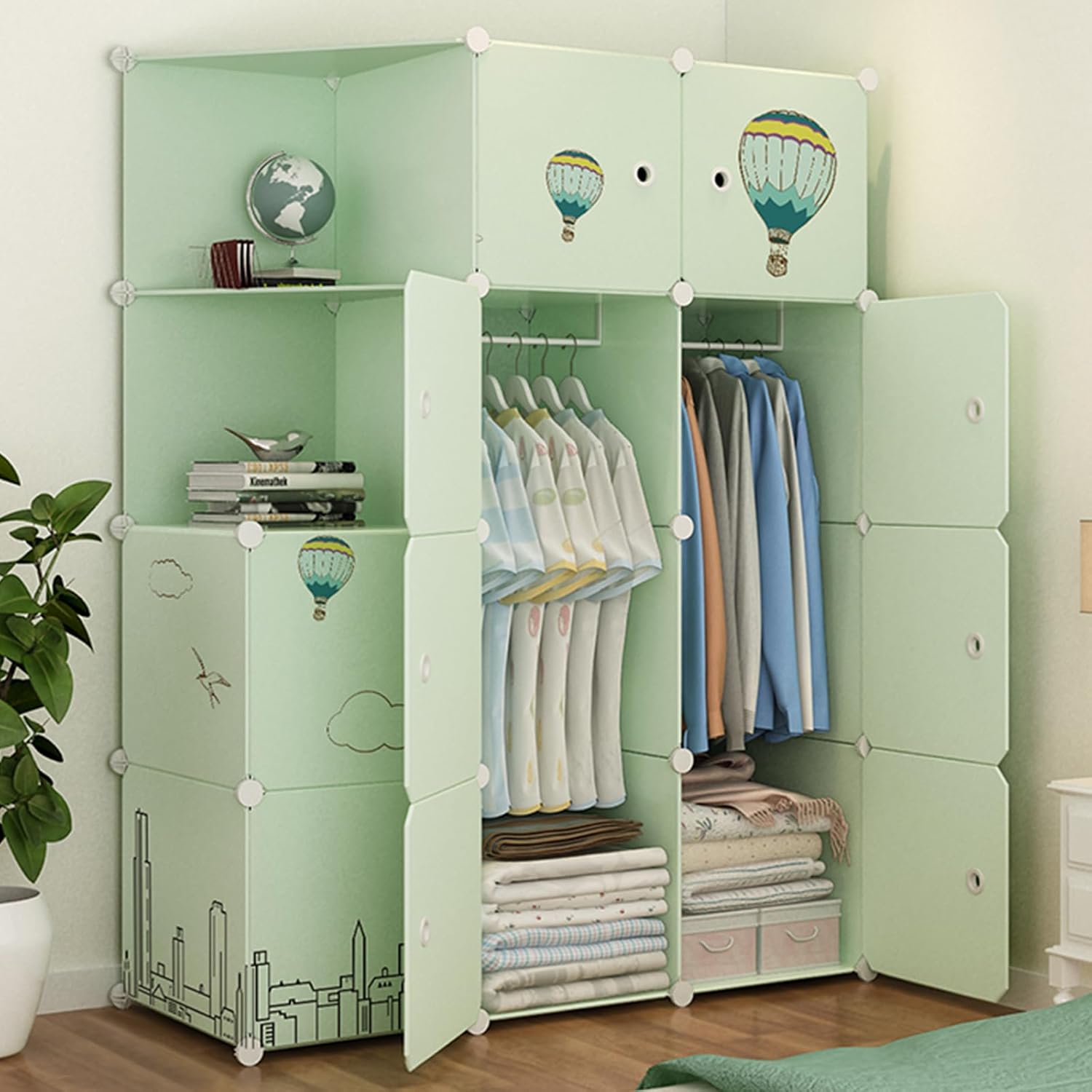 Modular Children's Wardrobe with Sections Clothes Wardrobe / Bedroom Plastic with Doors Portable Wardrobe for Children's Bedroom Living Room