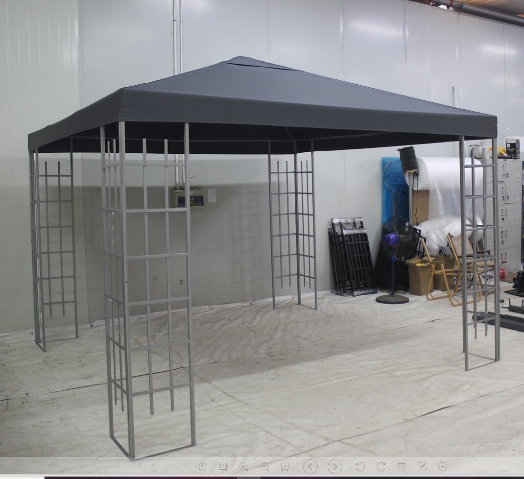 Outsunny Gartenpavillon Pavillon mit Sonnendach aus Polycarbonatplatten UV-Schutz wasserabweisend Robust Braun+Hellgrau 3,65 x 3 x 2,75 m