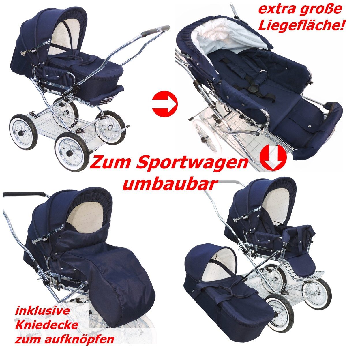Kombi-Kinderwagen Designer 2in1 Retro - umbaubar - von 0-3 Jahre