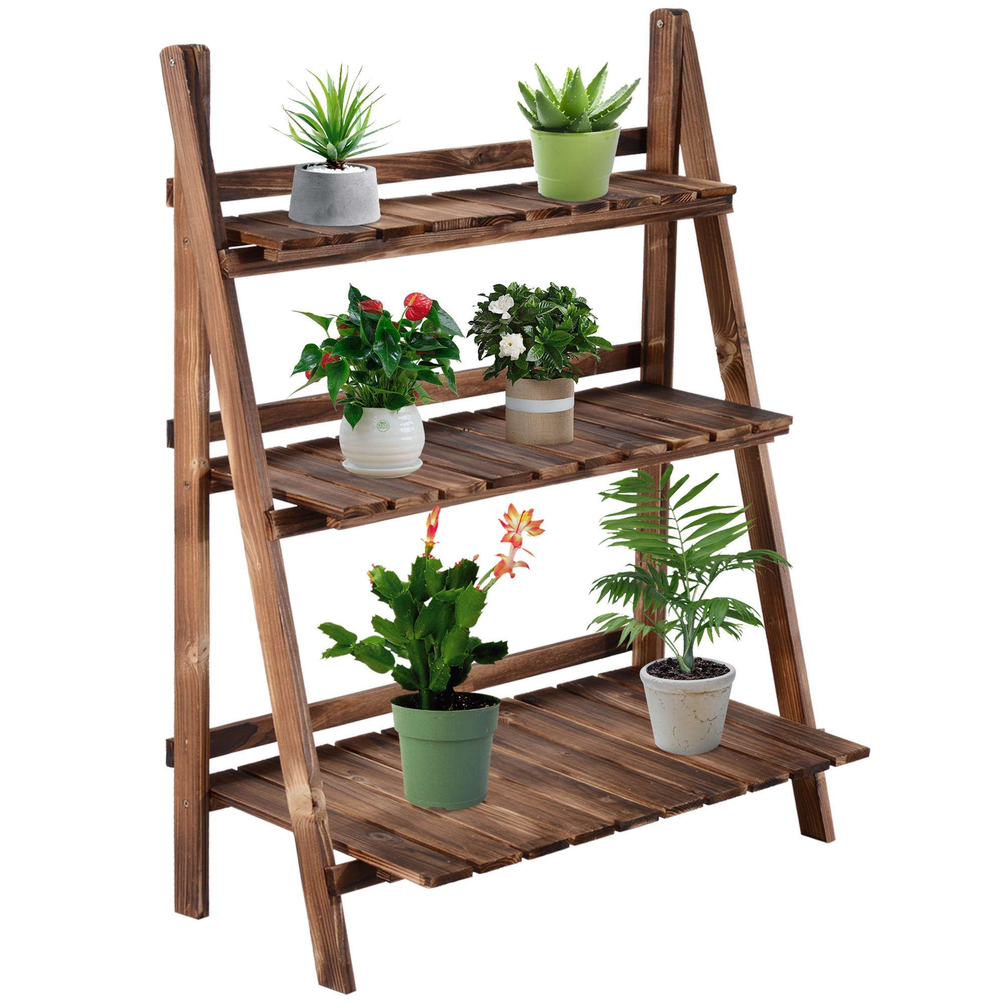 Outsunny Plantenetagere bloementrap bloemenbank plantenrek standaard 3 trappen vurenhout