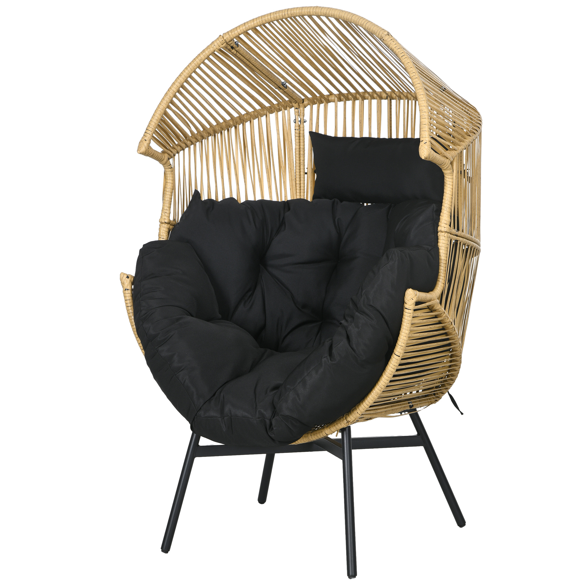 Rotan Stoel Buitenshuis Tuinstoel, PE-Rotan, 89 cm x 75 cm x 143 cm, Natuur + Zwart
