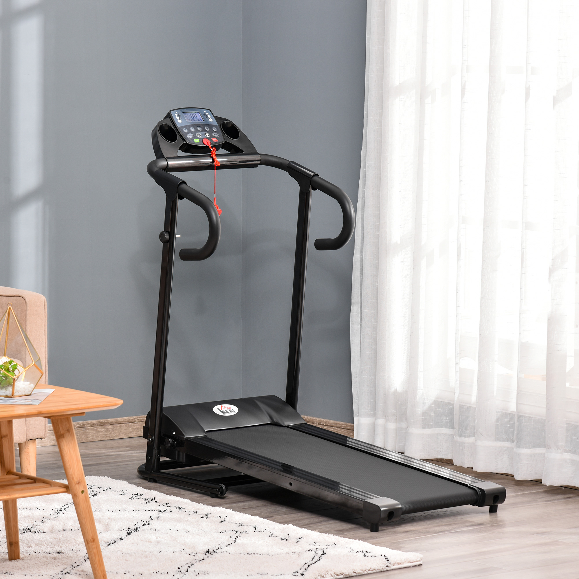 homcom Elektrisches Laufband, faltbar, mit LCD-Display, Geschwindigkeit 0,8-10km/h und 3 Programme, Leistung 500 W, 123 x 62 x 117 cm, Schwarz