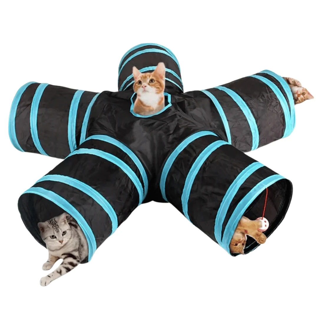 Foldable Cat Play Tunnel �C Crinkle Sounds, Star Design & Multi-Pet Friendly