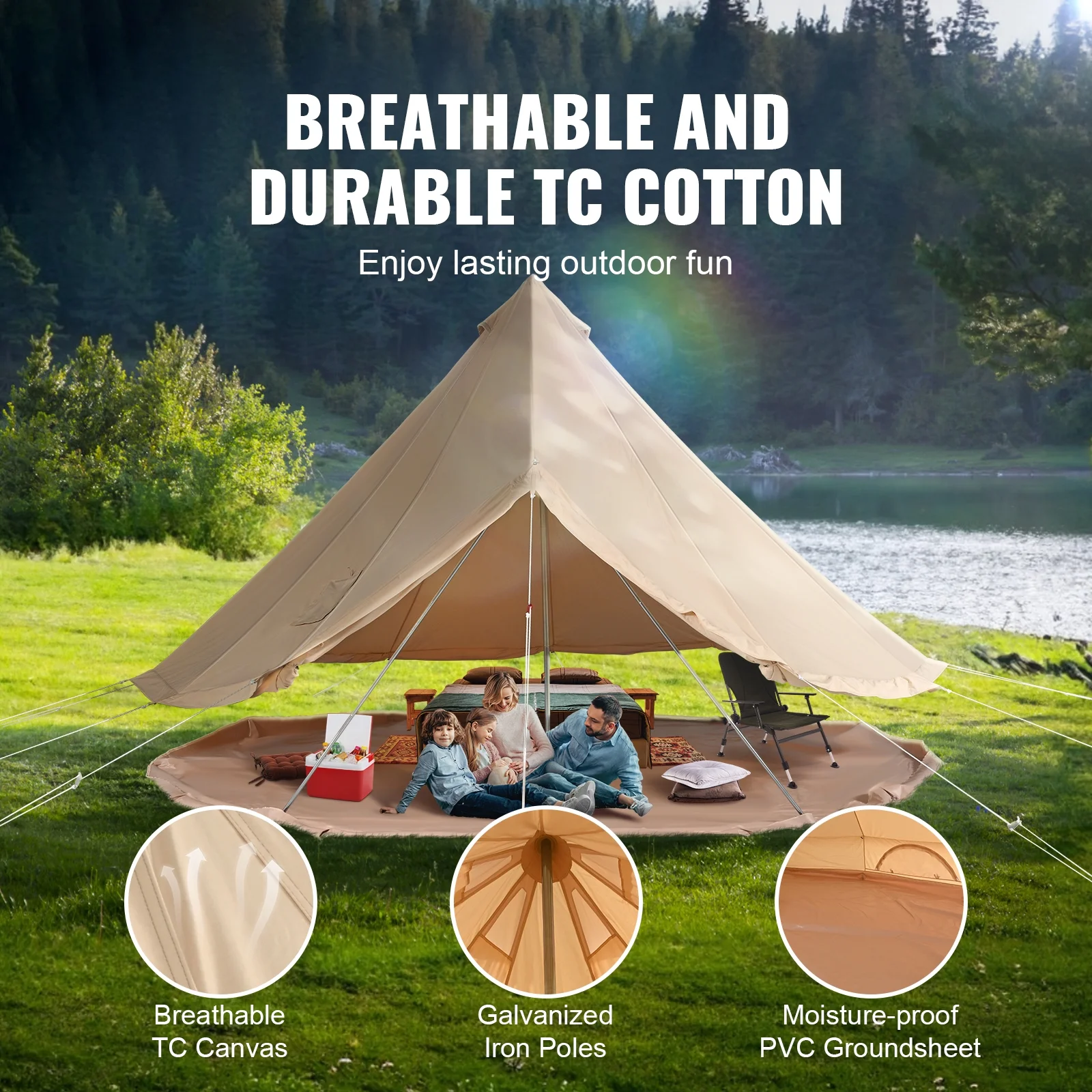 KFFKFF Canvas Bell Tent 6m/19.68ft 4-Season Camping Yurt Tent with Stove Jack