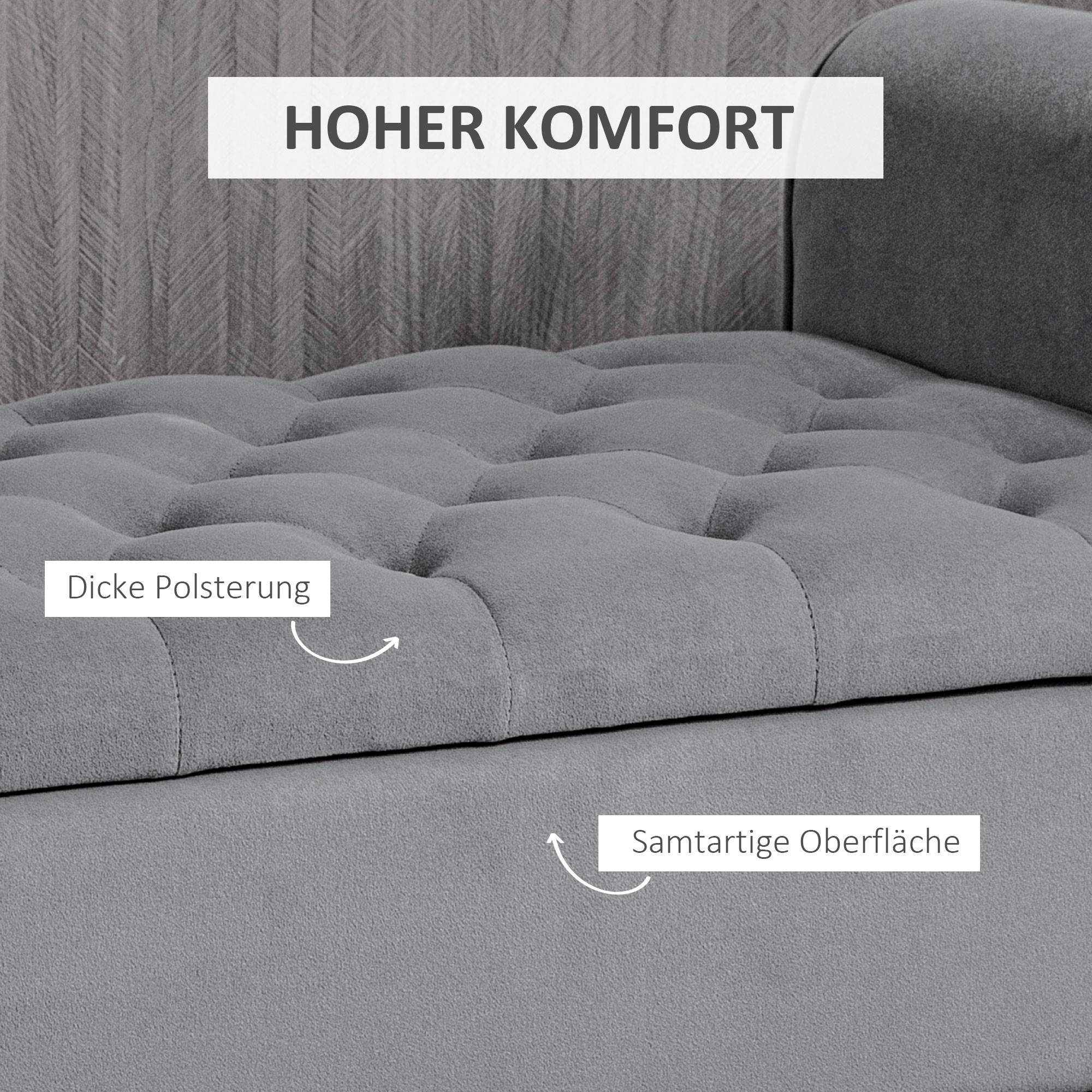 Zitbank Polsterbank Bedbank, Knoopstiksel, Fluweelachtige Afwerking, 126 cm x 48,5 cm x 57 cm, Grijs