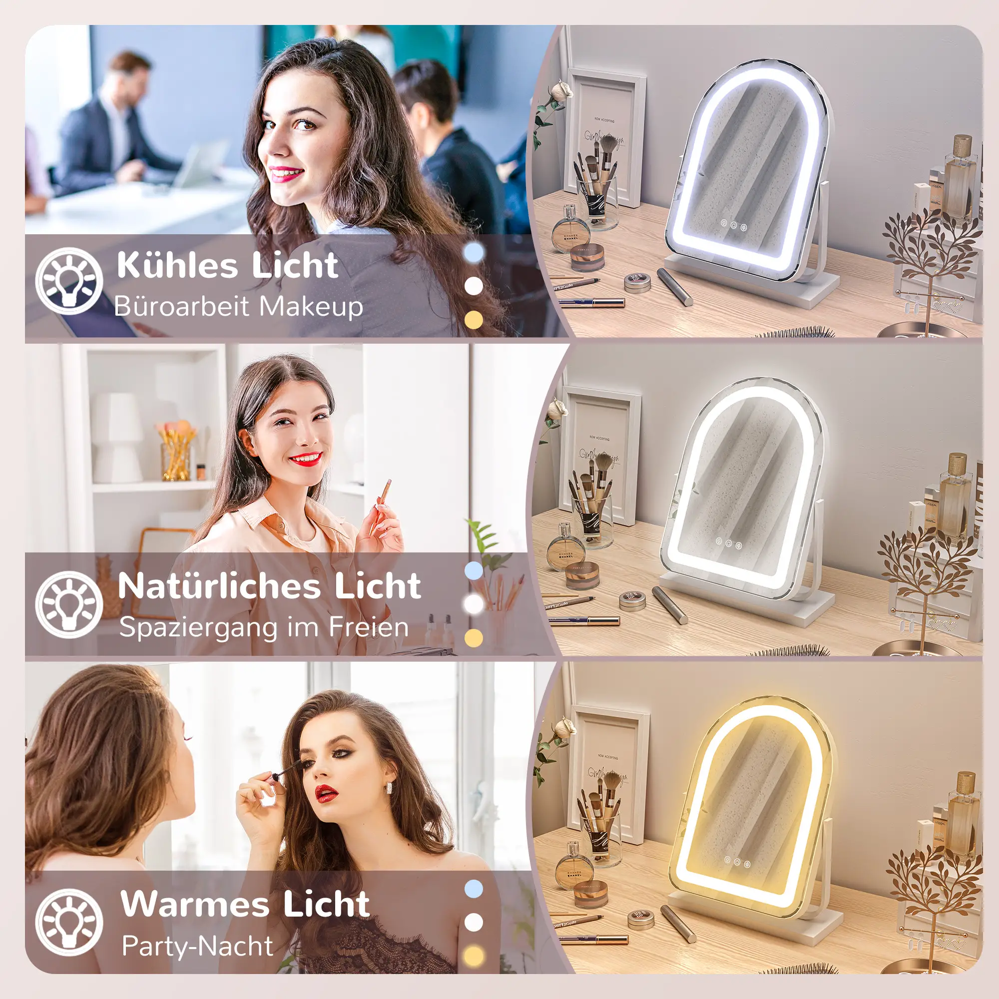 HOMCOM Schminkspiegel mit LED Beleuchtung Touch-Steuerung Weiß