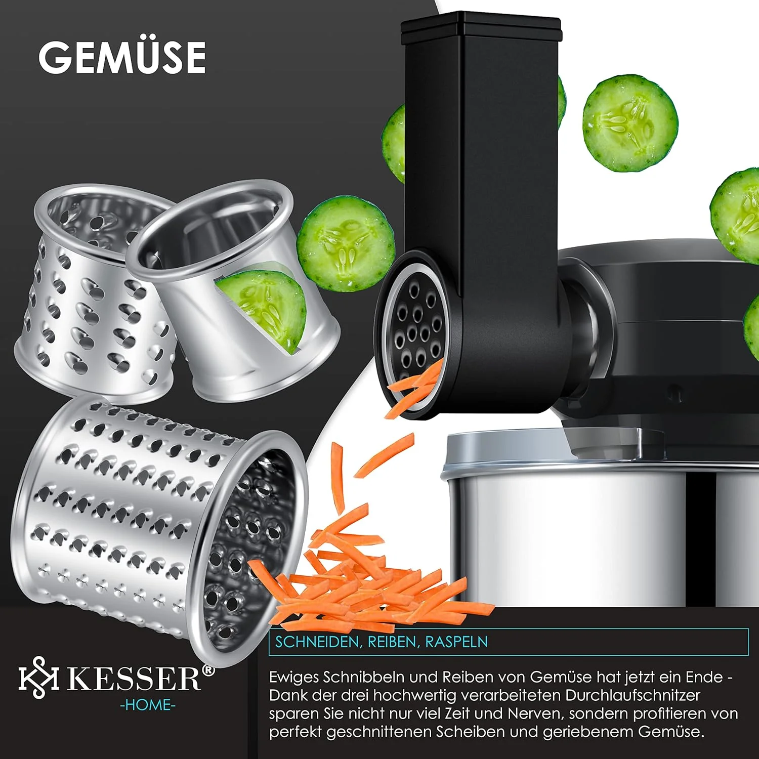 KESSER® 3 in 1 Universal Küchenmaschine K-KM 3000 mit Fleischwolf Knetmaschine Multifunktionale Rührmaschine 5,5L Schüssel mit 3 Rührwerkzeuge, 1,5L Entsafter, Zubehör-Set, Pasta & Gebäckformen