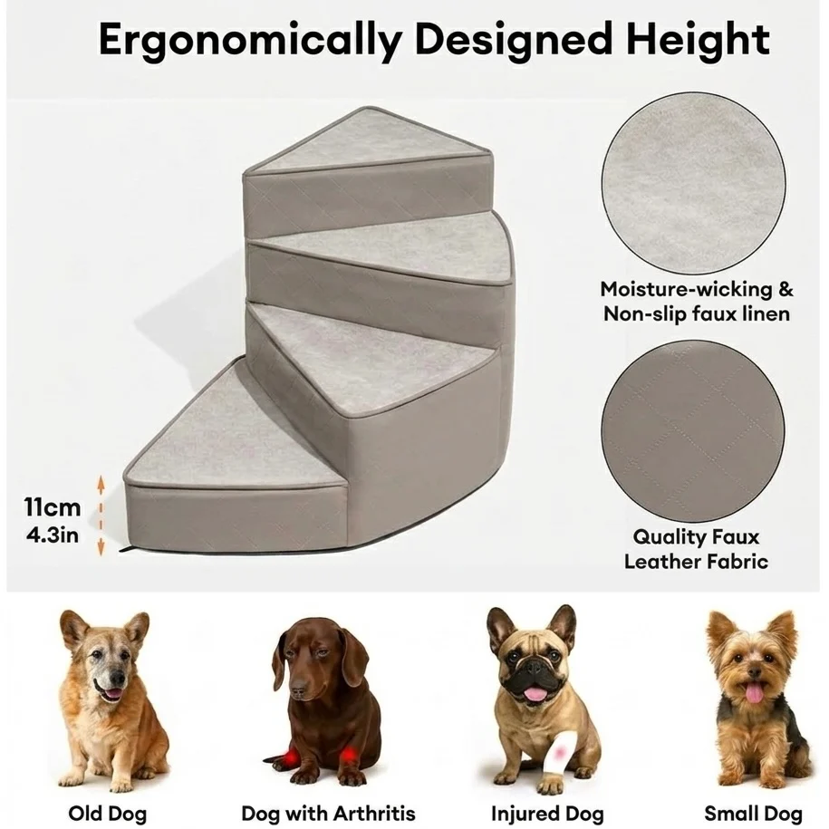 Spiral Dog Stairs �C Water-Repellent Faux Leather & Joint-Friendly Sponge
