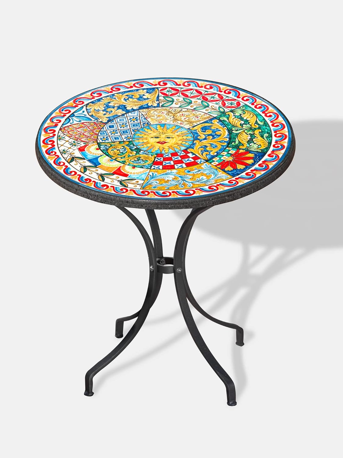 Terrecotte del Sole - Original Sicilian Lava Stone Table with Sicilian Decoration, Diameter 60 cm, Handmade and Decorated