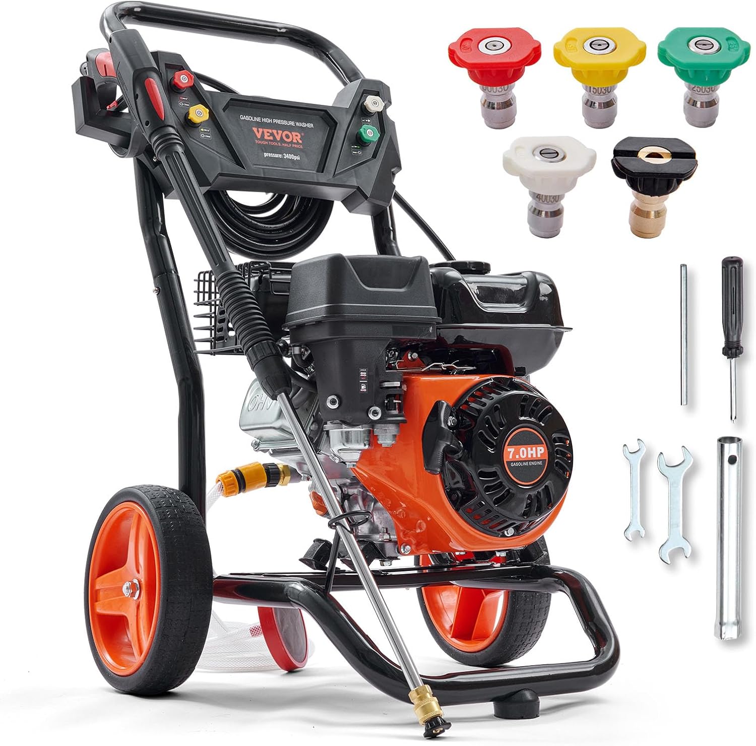 VEVOR Gas Powered Pressure Washer 3400 PSI 2.6 GPM  with Spray Gun and Extension Wand  5 Quick Connect Nozzles  Copper Pump