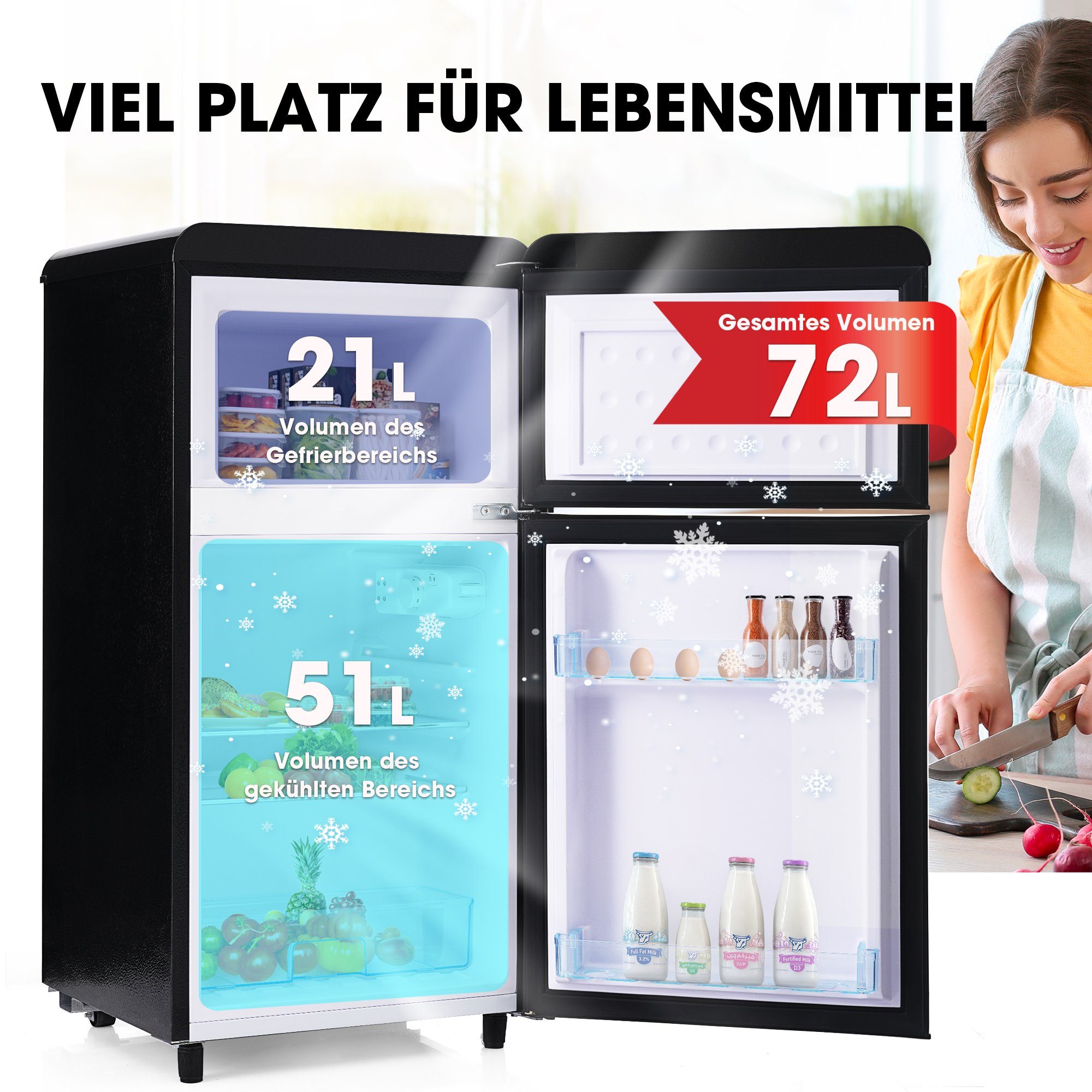 Table Top Kühlschrank Retro Kühl-/Gefrierkombination BCD-100C
