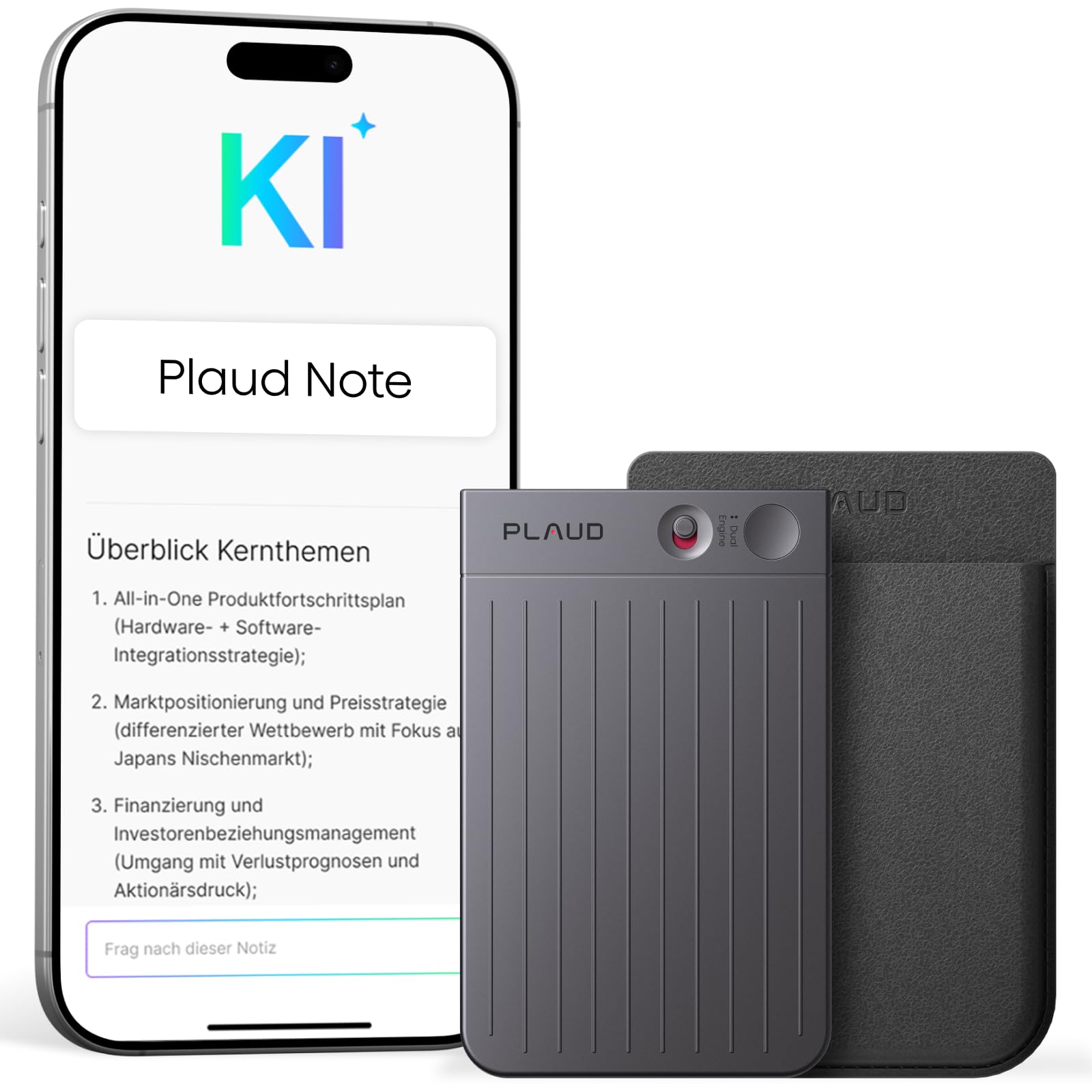 Plaud Note digitales KI Diktiergerät schwarz mit schwarzer Hülle für Meetings Interviews Sprachaufnahmen