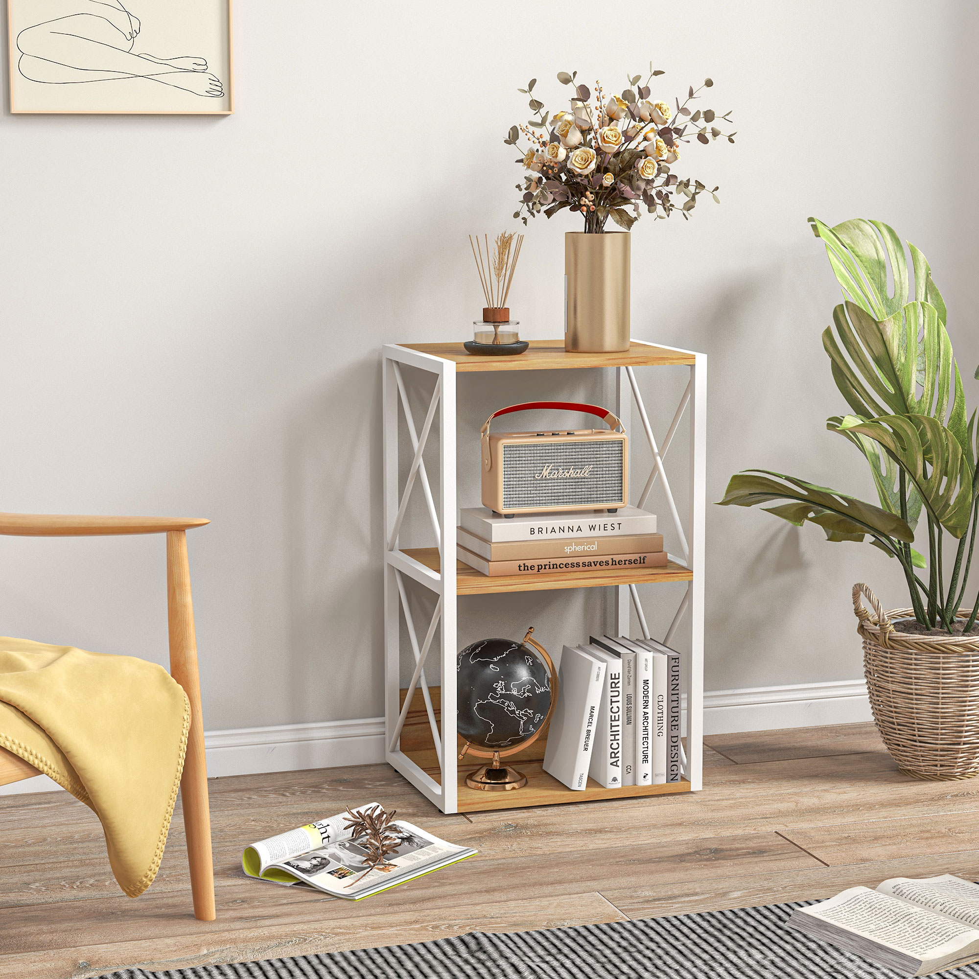 HOMCOM Regal für Wohnzimmer, Küche, Badezimmer 3 Regale platzsparend Holz 40x35x72,5 cm