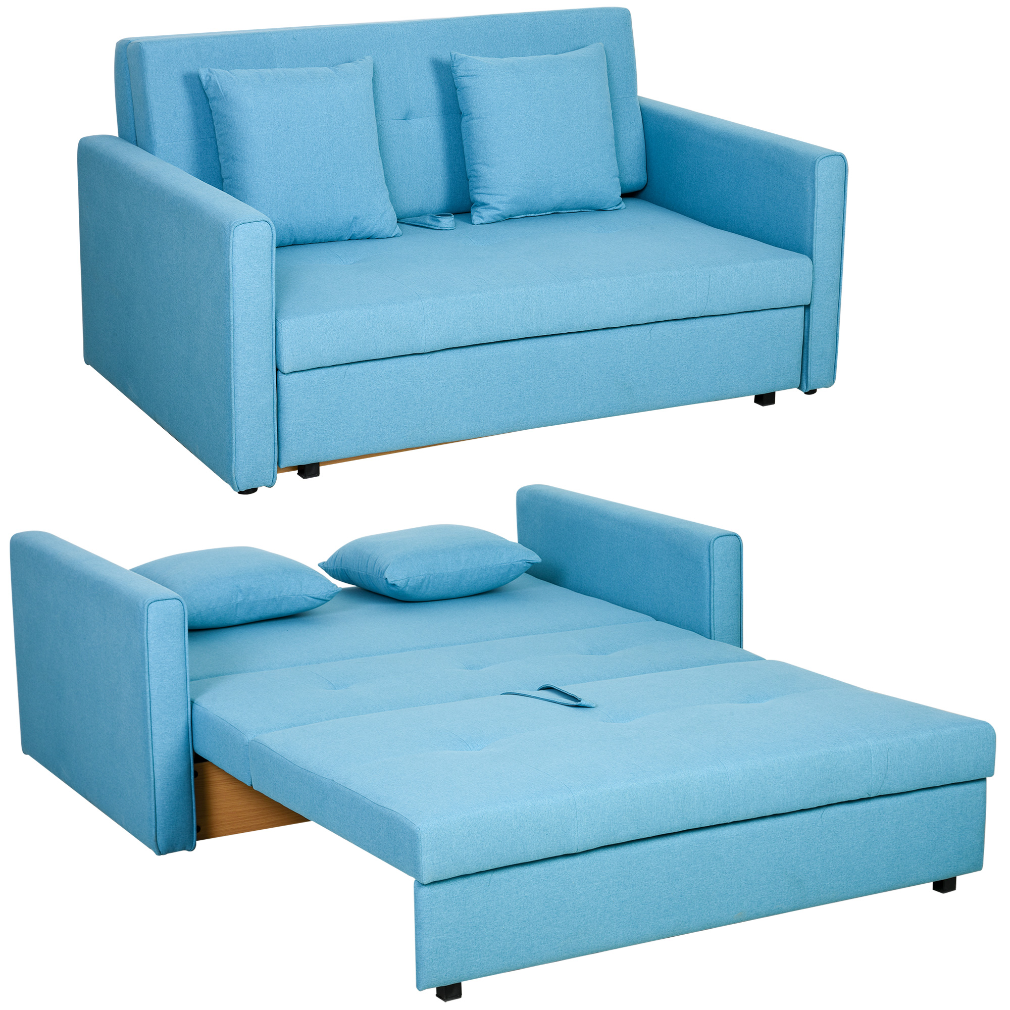 HOMCOM Schlafsofa, 2er-Sofa, mit verstecktem Stauraum, Polyester, Hellblau, 152 x 101 x 81cm