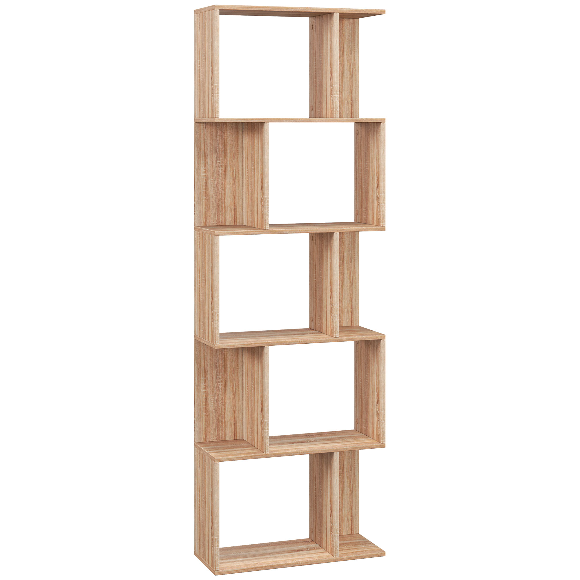 HOMCOM Holz Bücherregal mit 5 Regalen und Trennwand, 60x24x184,5 cm, Holzfarbe