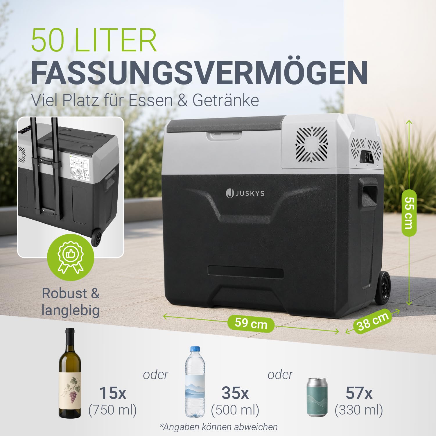 Juskys Kompressor Kühlbox Yukon 50 Liter Grau mit Temperaturbereich minus 20 bis plus 50 Grad Celsius