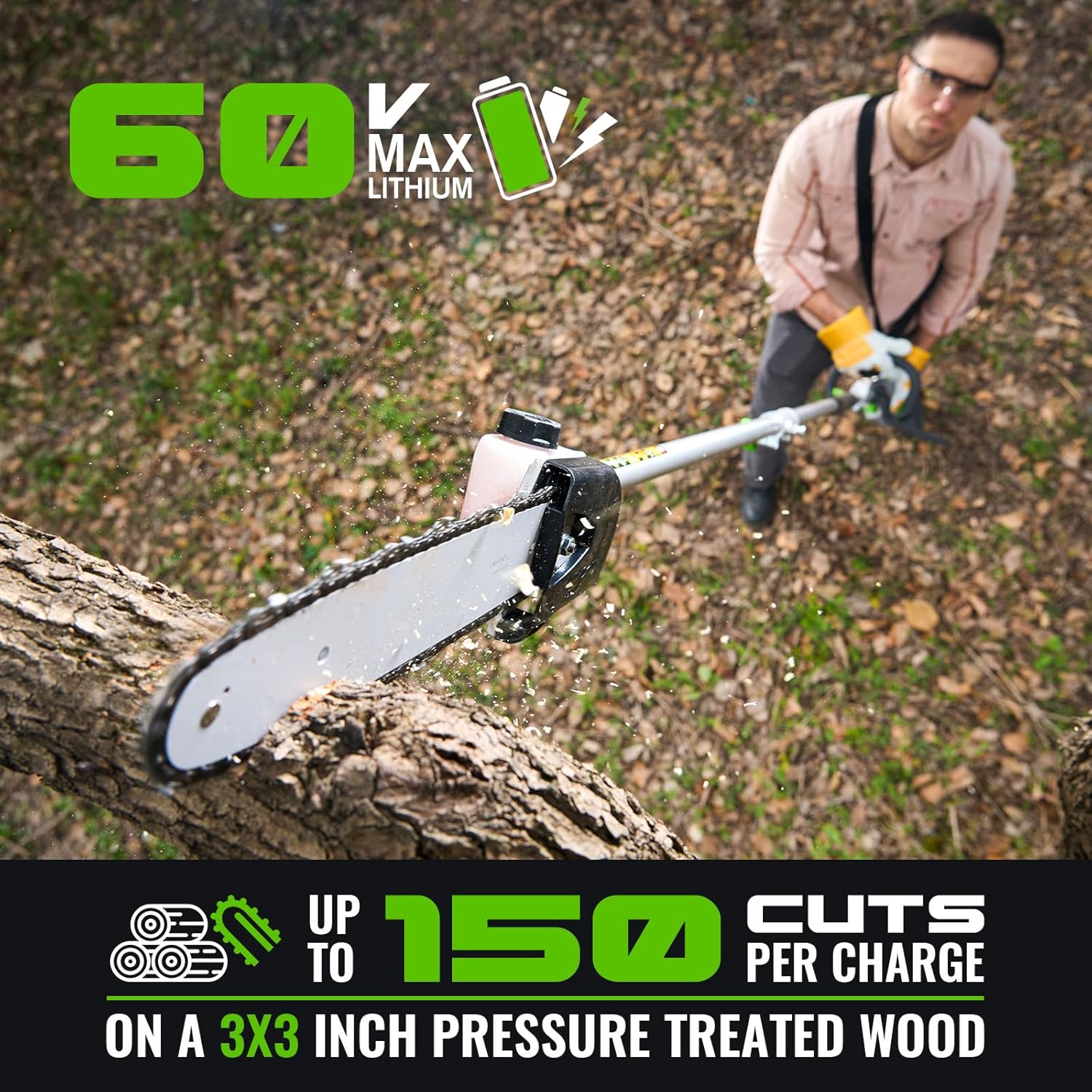 15-FT Cordless Pole Saw 60V Electric Power PoleSaw for Tree Trimming With Pole 10