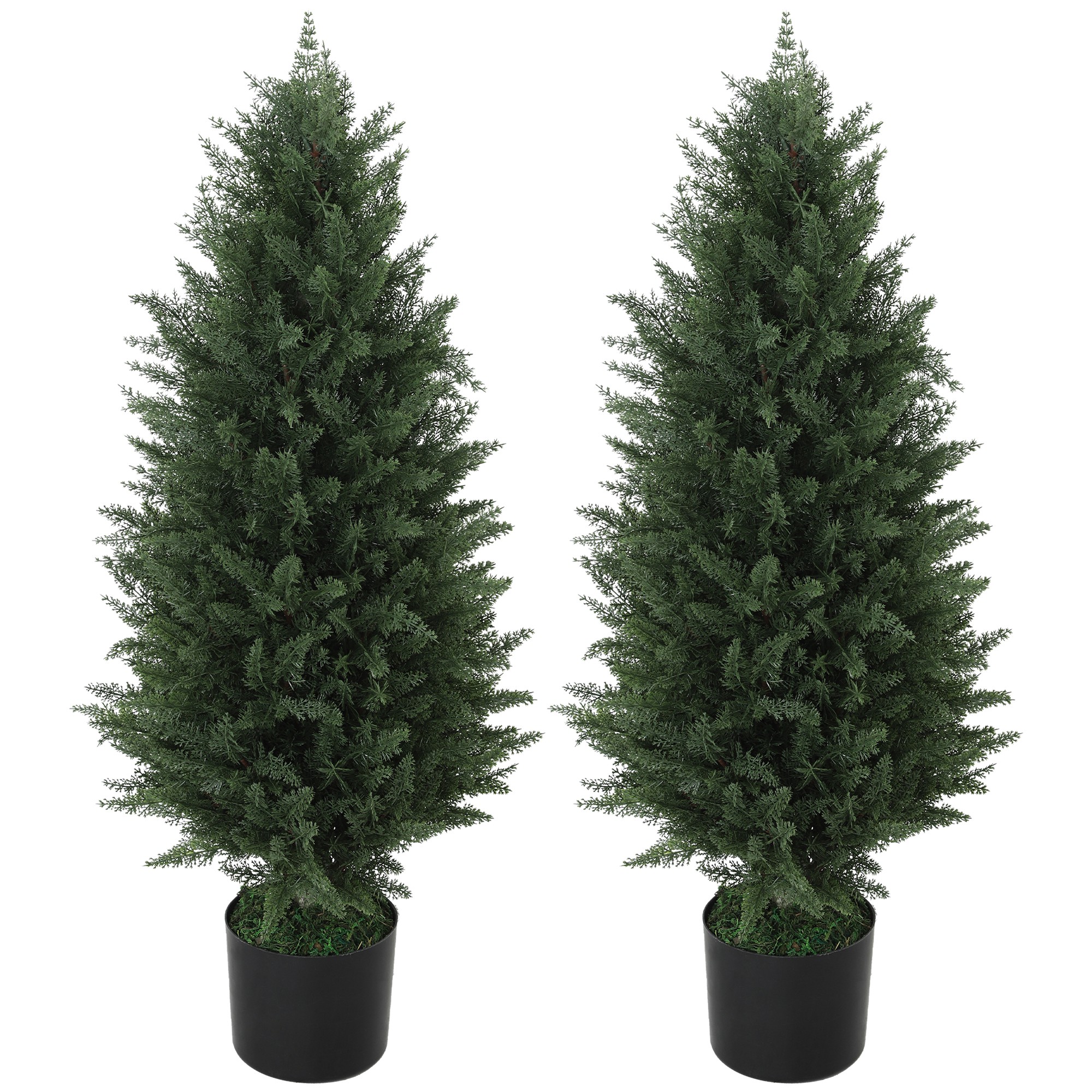 HOMCOM 2er-Set Künstliche Zypressen, Kunstbäume mit 831 Blättern, mit Zementtopf, UV-beständig, Kunstpflanze, 90 cm, Grün