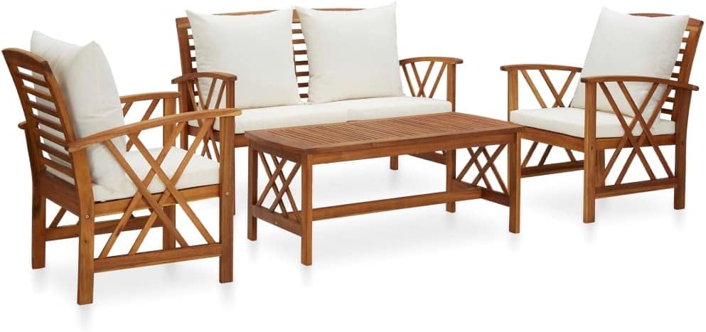 vidaXL Acacia Wood Solid Garden Living Room 4 Pieces with Cushions Outdoor Furniture Patio Furniture Garden Furniture