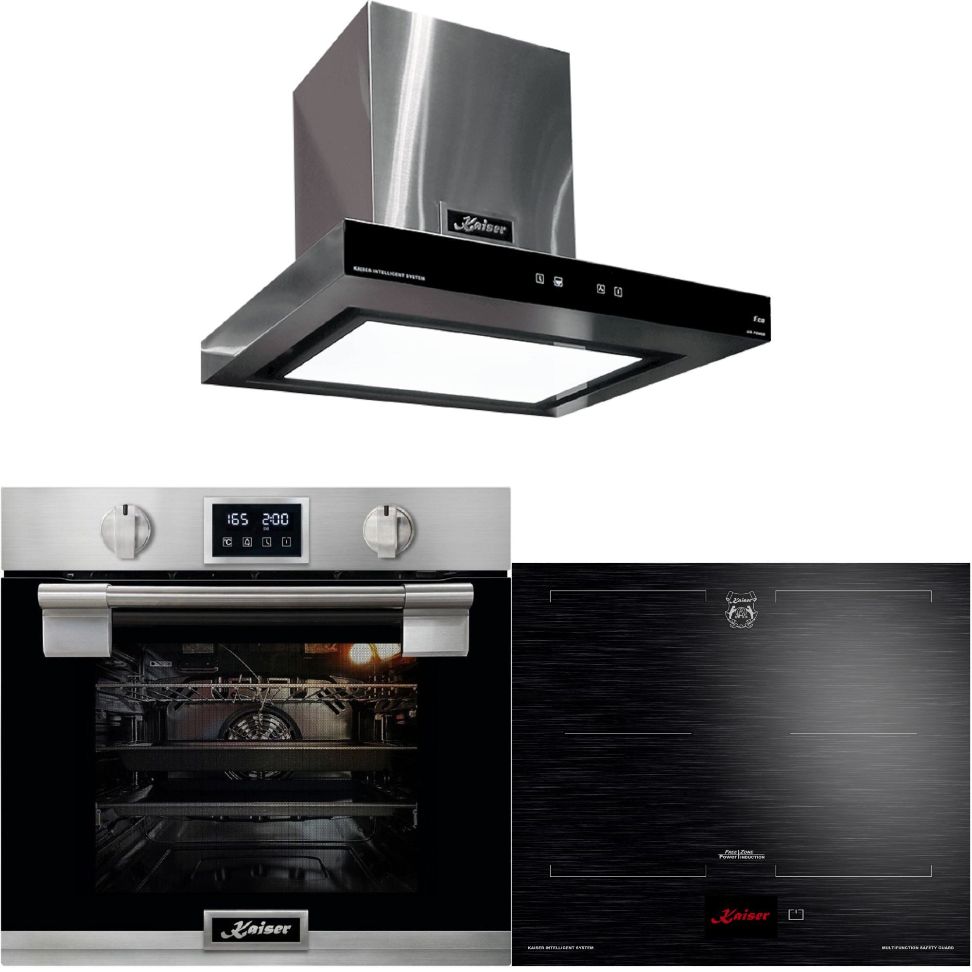 Backofen-Set Herd Set Autark Einbau Backofen 79L Pyrolyse SOFTCLOSE-System 11 Fkt. 60 cm mit Induktionskochfeld 60 cm FREE ZONE mit 2 FLEX Induktions-Zonen TFT Display+Dunstabzugshaube 60 cm, 750 m³/h,Edelstahl EH 6337+KCT 6140 FI+AT 6433 Eco