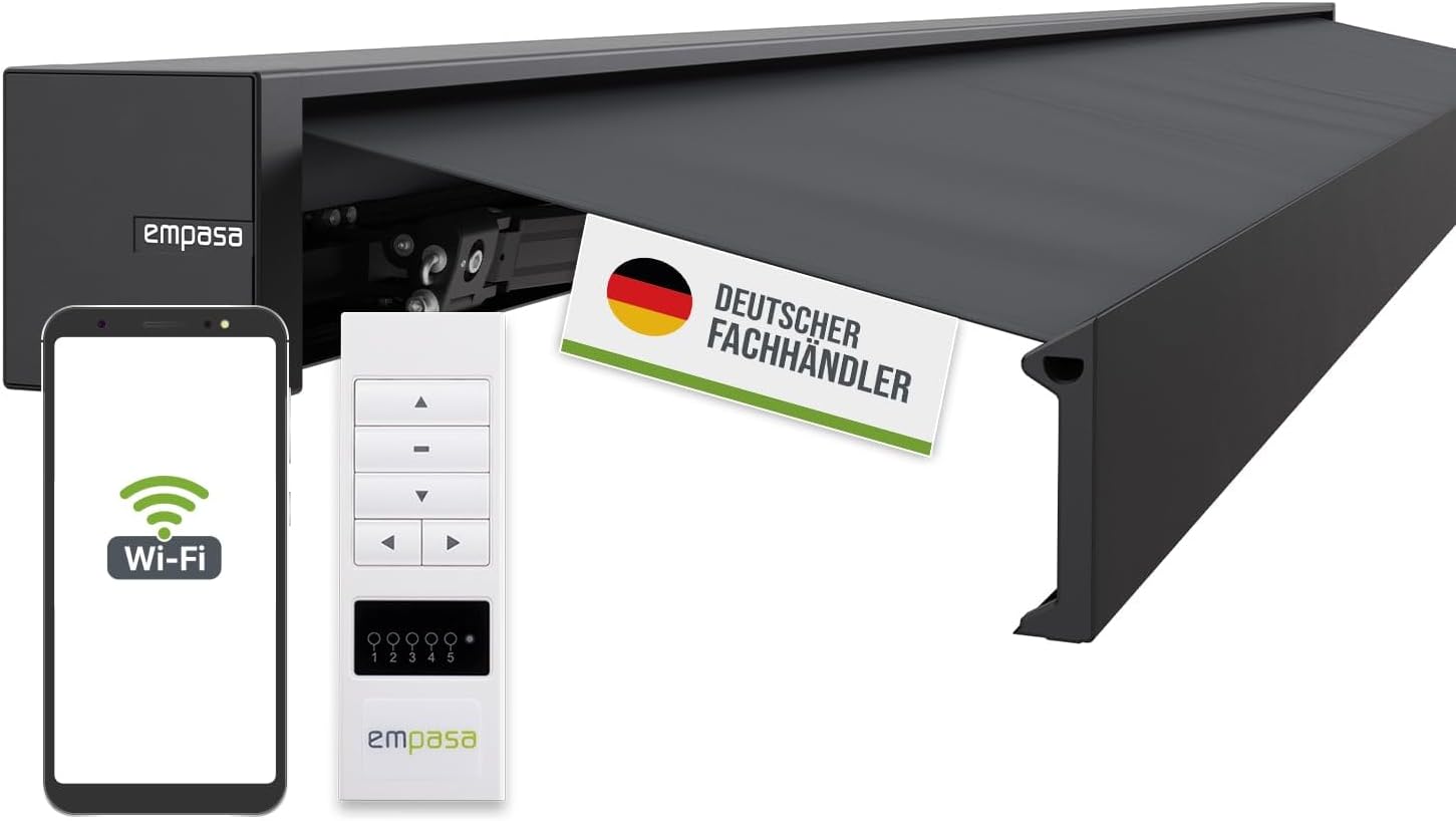 empasa elektrische Vollkassettenmarkise Cube ONE Smart Home kompatibel mit WiFi-Motor Markise Sonnenschutz Kassettenmarkise kubisches Design, Farbe:anthrazit, Größe:3 x 2.5 m