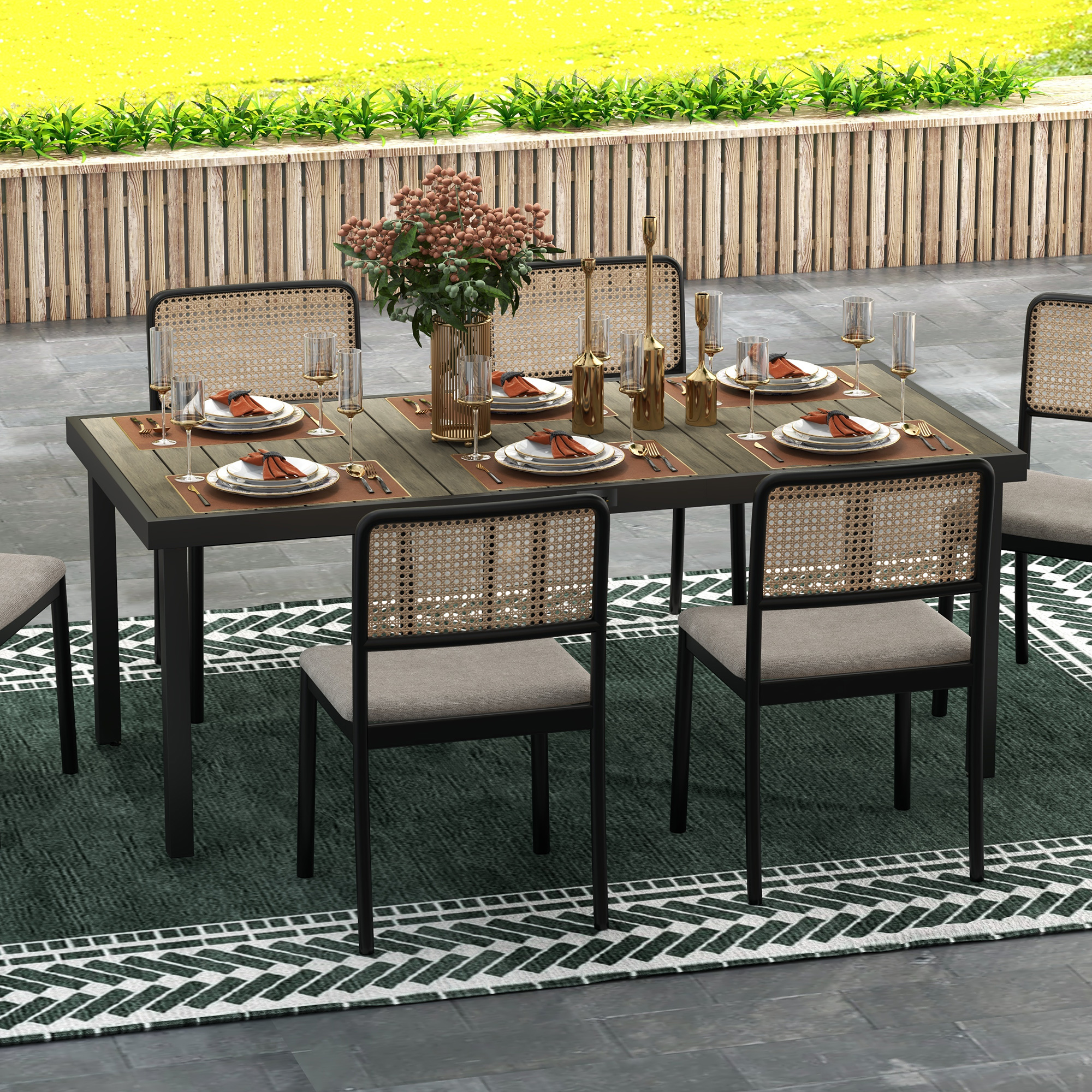 Outsunny Gartentisch für 8 Personen, Outdoor-Tisch, Loungetisch, wetterbeständig, 190 x 90 x 74 cm, Naturholz
