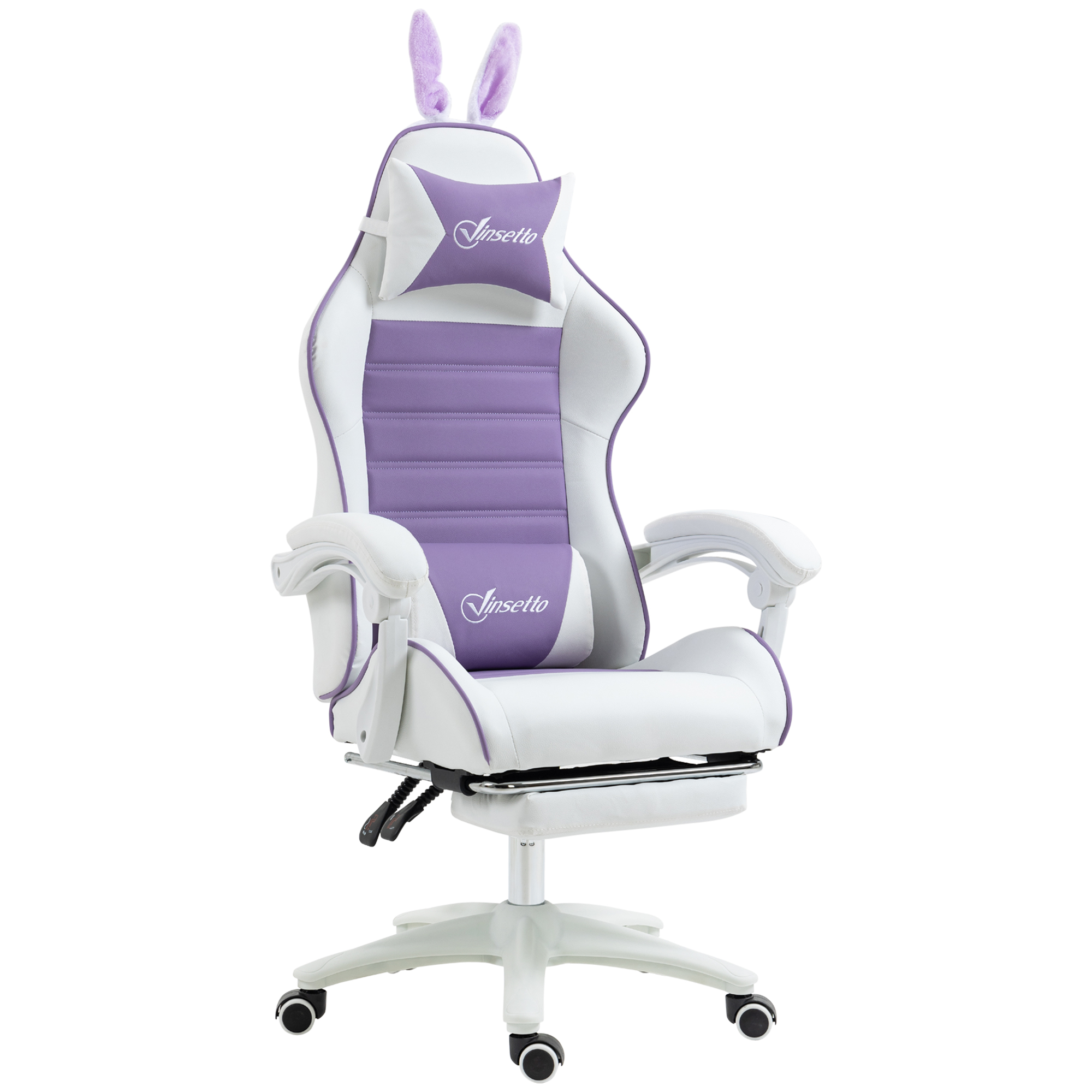 Vinsetto Gaming Stuhl Ergonomischer Gamer Stuhl mit Lendenwirbelstütze, Fußstütze Hasenohren Kopfkissen Violett