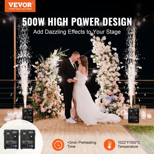 VEVOR 2x Funkenmaschine 500 W Pyrotechnikmaschine Aluminiumlegierung DMX Controller Einstellbar 2–4m Cold Spark Machine 7 min pro Nachladen Ideal für Hochzeit, DJ Show, Partys
