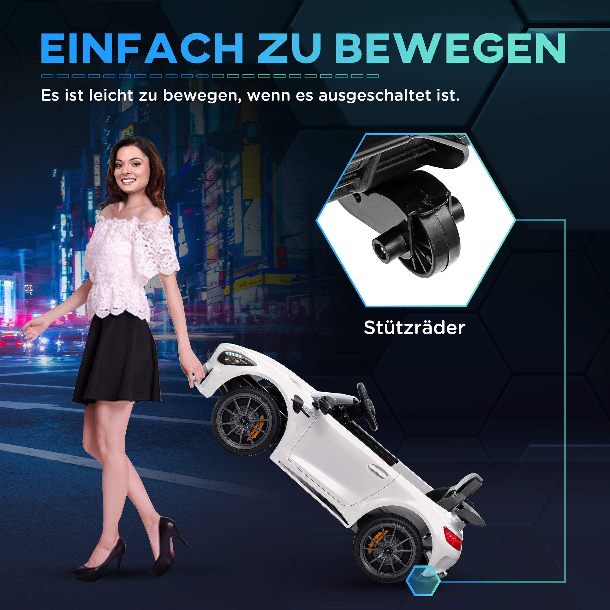 AIYAPLAY Elektrisch Kinderauto, Mercedes, 3-5 km/u, Afstandsbediening, Licht & Muziek, Wit