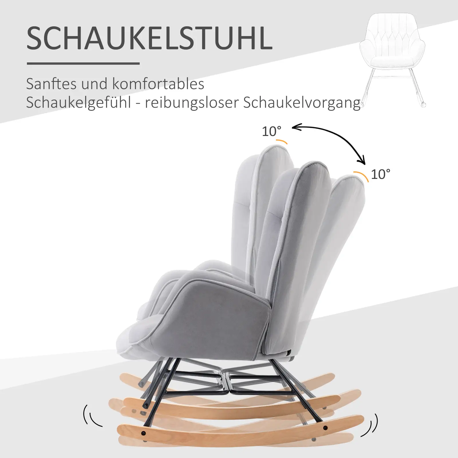 HOMCOM Schaukelstuhl Samtoptik hohe Rückenlehne skandinavisch hellgrau