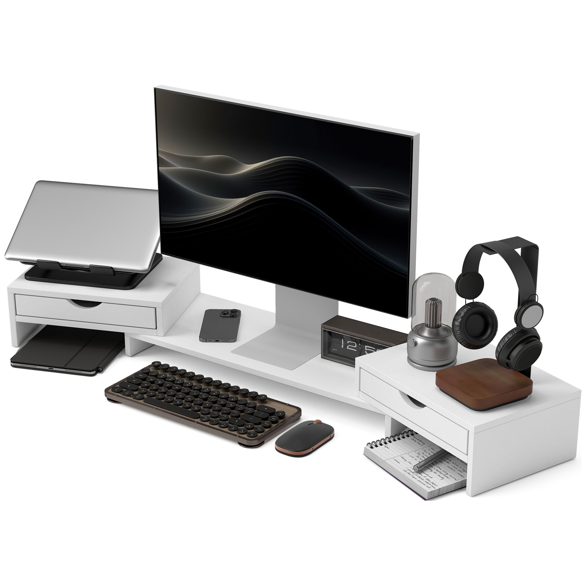 HOMCOM Monitorerhöhung PC-Schreibtisch Computertischständer von 60-116 cm mit 2 Schubladen, Länge und Winkel verstellbar