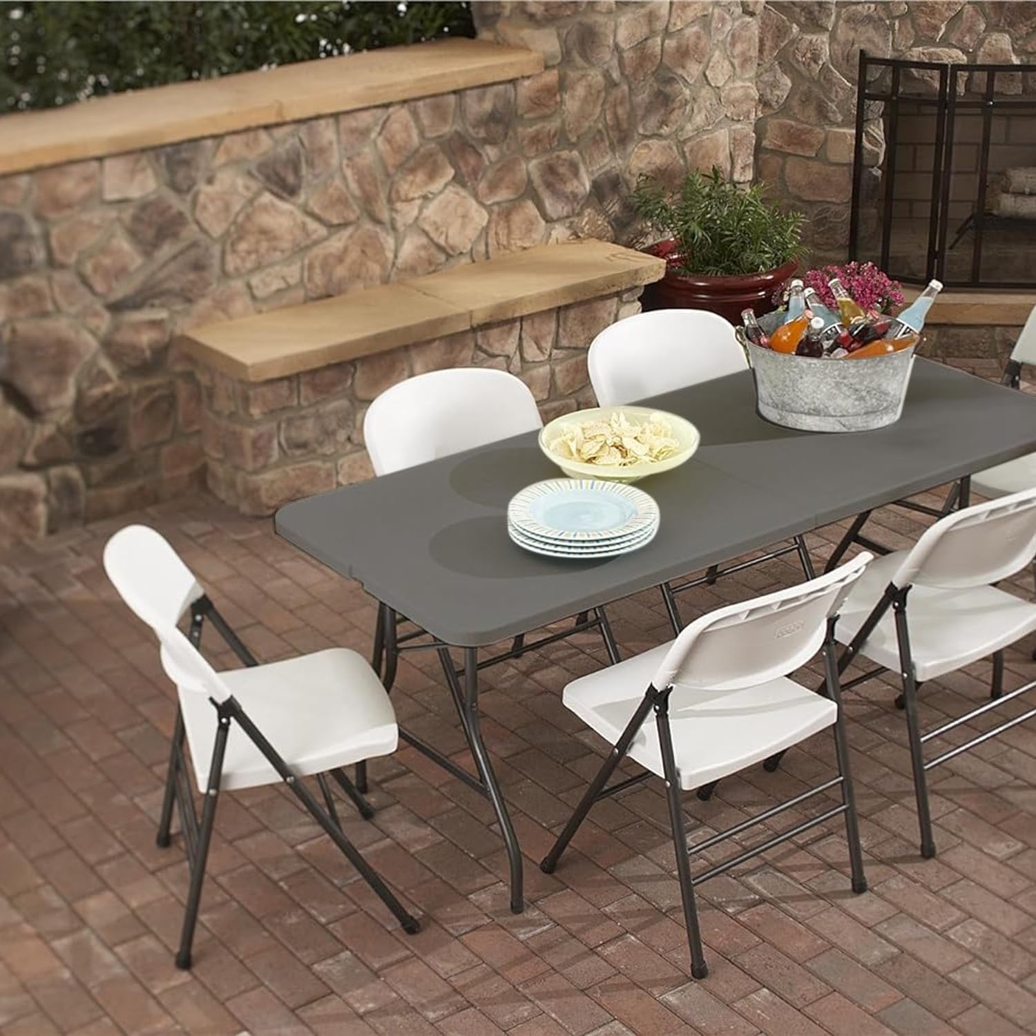 Avilia Tavolo Pieghevole Portatile salvaspazio | Tavolo richiudibile | Tavolo da campeggio con Sistema di Blocco di Sicurezza, Fino a 6 Persone - 180x75x74 cm (Bianco)
