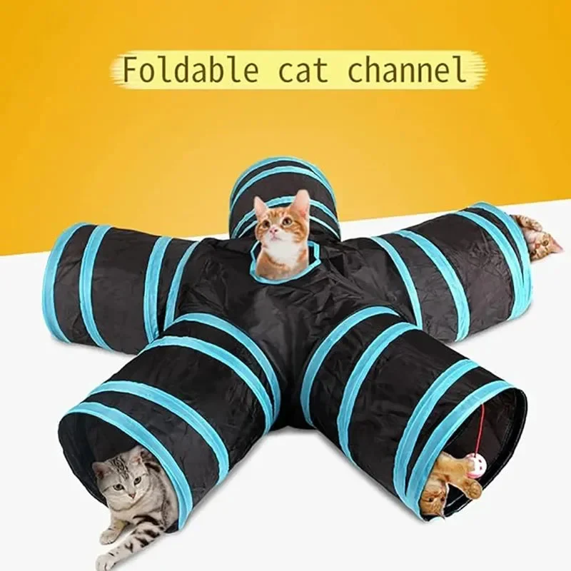 Foldable Cat Play Tunnel �C Crinkle Sounds, Star Design & Multi-Pet Friendly