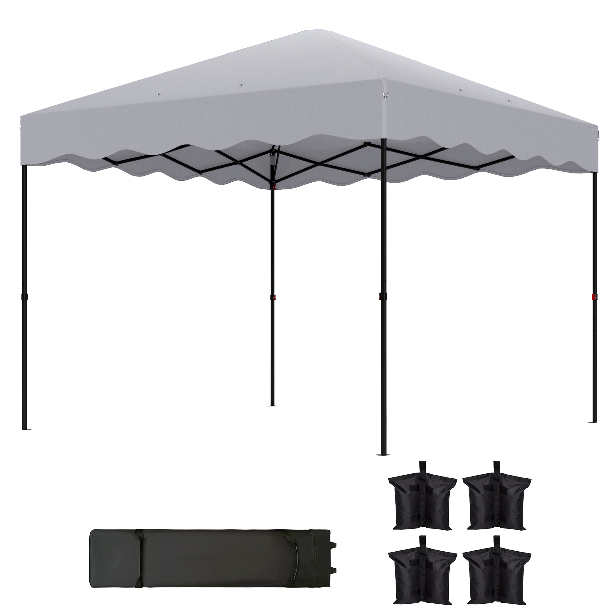 Outsunny 3 x 3 m Pop-up-Pavillon, Höhenverstellbares Gartenzelt, mit Rolltasche, für Garten, Terrasse, Metall, Stoff, Hellgrau