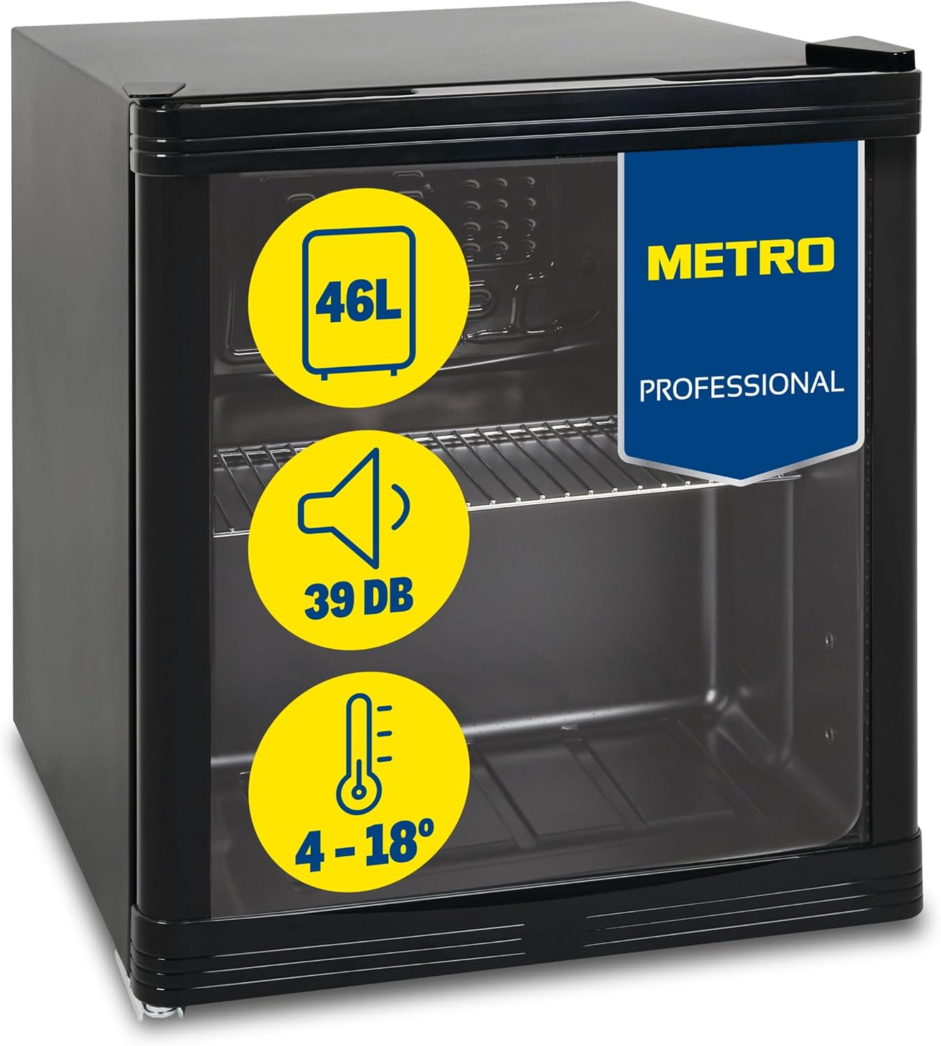 METRO Professional Mini-Kühlschrank GPC1046, Edelstahl/Glas, 43 x 48 x 51.5 cm, 46 L, schwarz