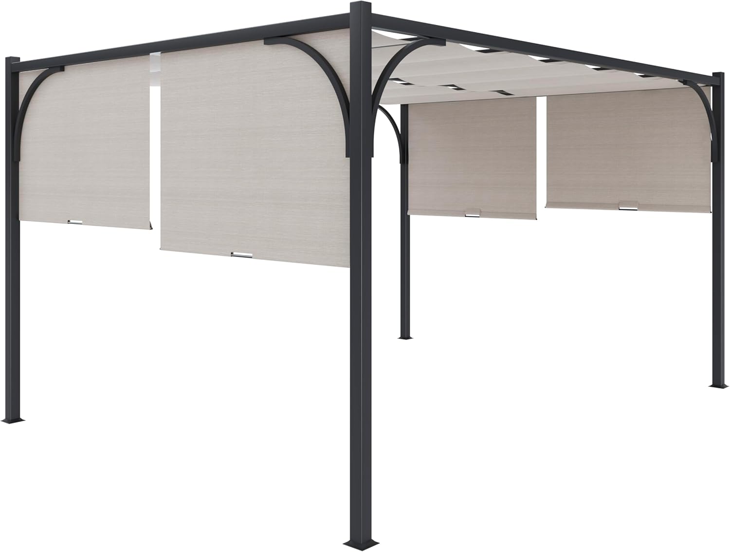 Gazebo Pergola 3x3 M Pergolato Con Tetto Scorrevole Telo Colore Beige Impermeabile Retrattile Richiudibile Struttura Nera In Acciaio Giardino Terrazzo Piscina Esterno Campeggio Design Elegante Moderno