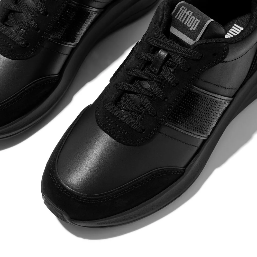 FitFlop F-MODE Black Flow Pailletten Suede/Leather Sneaker